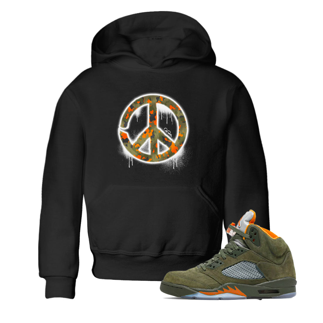 Air Jordan 5 Olive shirt to match jordans Peace Sign sneaker tees AJ5 Olive Drip Gear Zone baby toddler Black 1 cotton Shirt