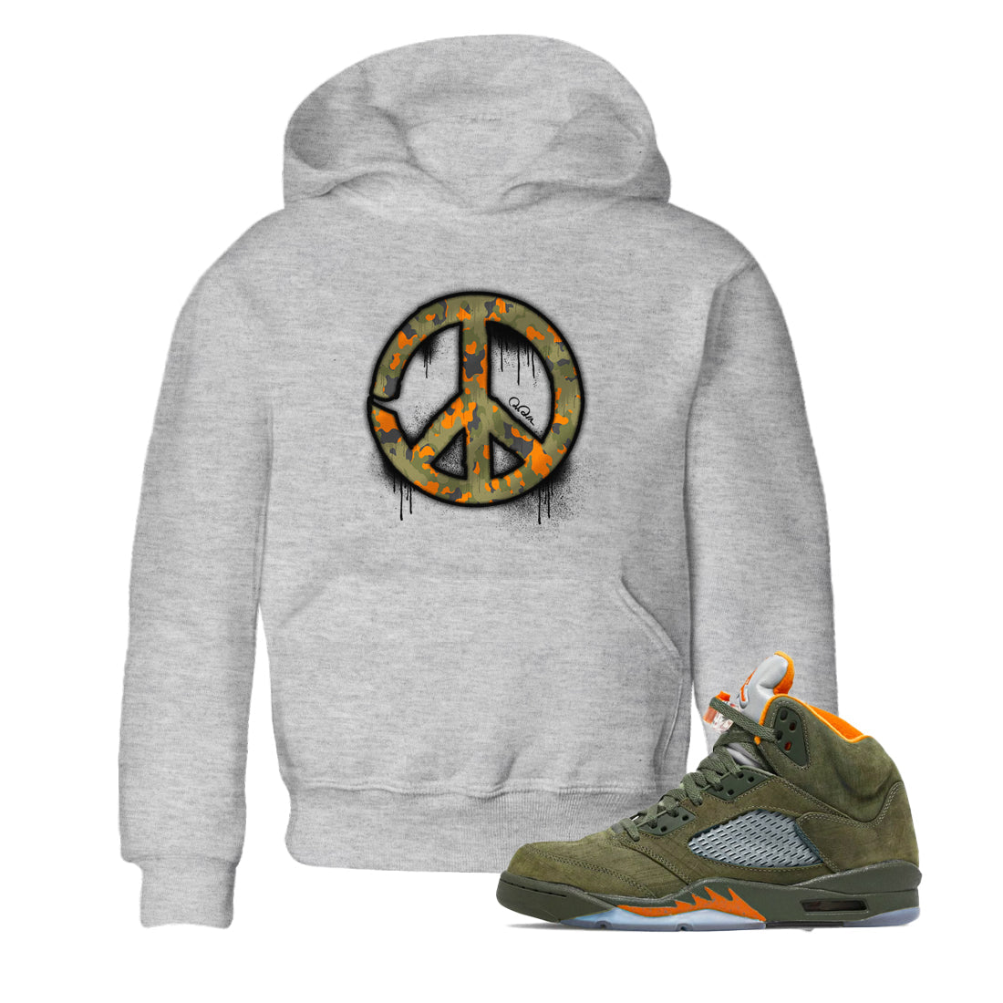 Air Jordan 5 Olive shirt to match jordans Peace Sign sneaker tees AJ5 Olive Drip Gear Zone baby toddler Heather Grey 1 cotton Shirt