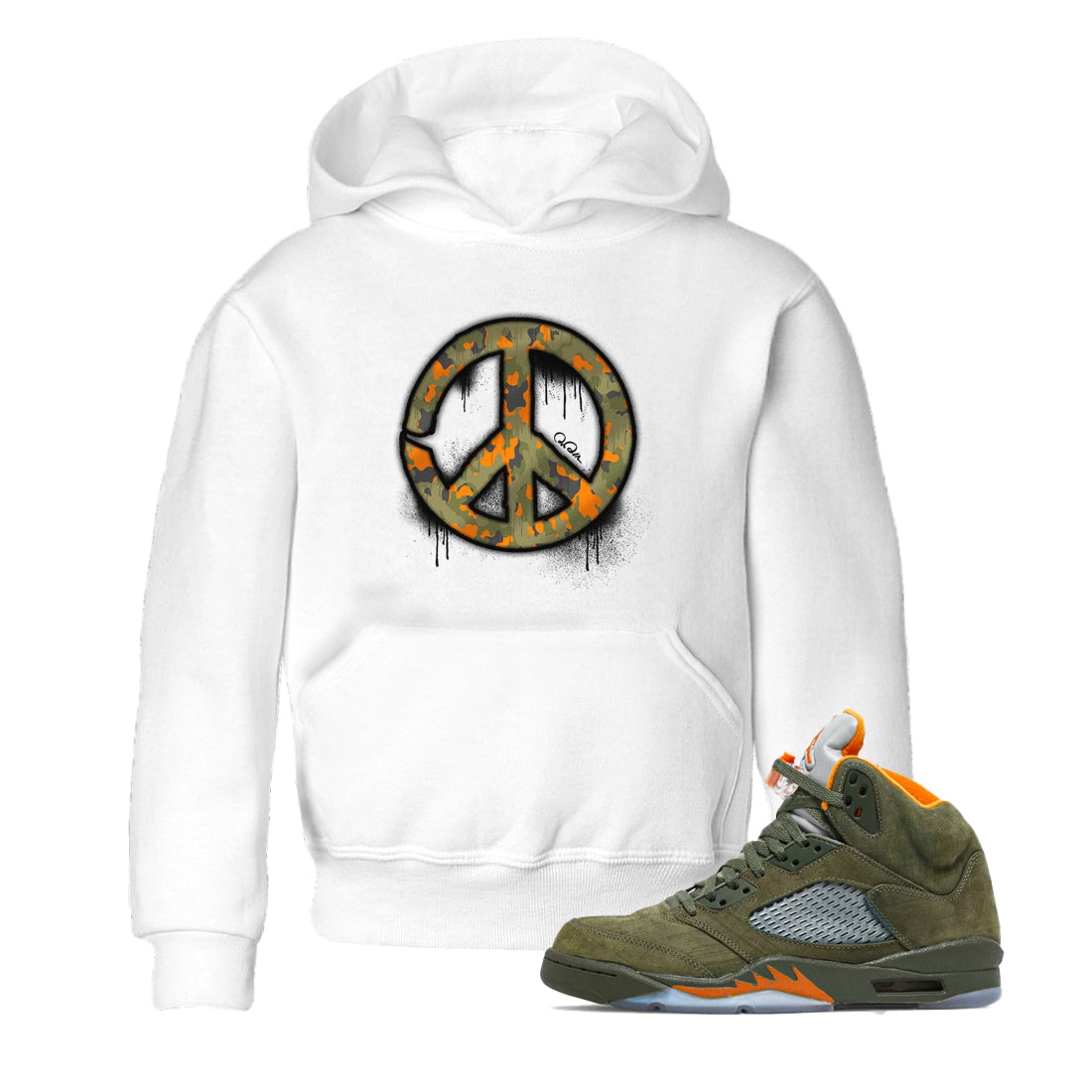 Air Jordan 5 Olive shirt to match jordans Peace Sign sneaker tees AJ5 Olive Drip Gear Zone baby toddler White 1 cotton Shirt