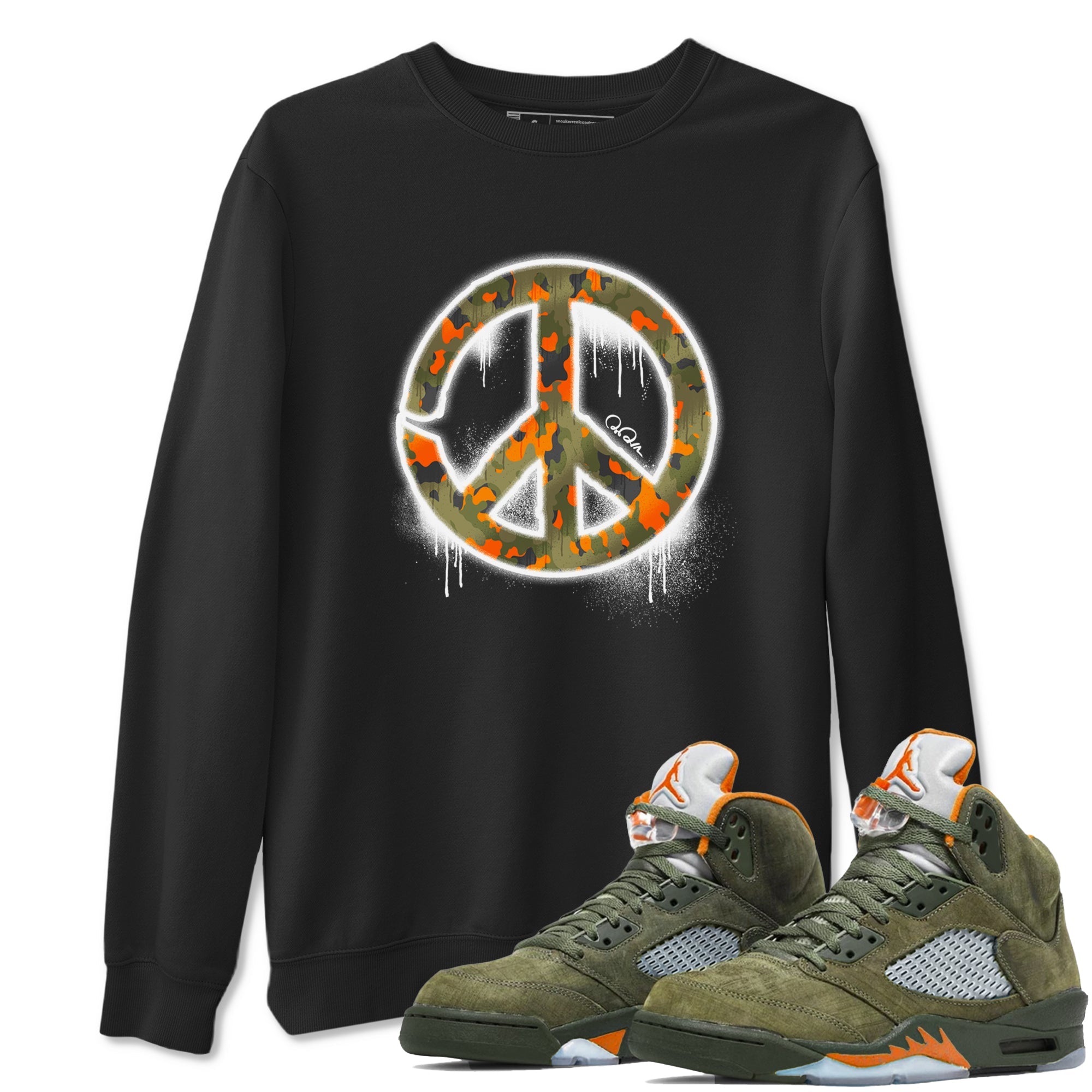 Air Jordan 5 Olive shirt to match jordans Peace Sign sneaker tees AJ5 Olive Drip Gear Zone unisex cotton Black 1 crew neck shirt