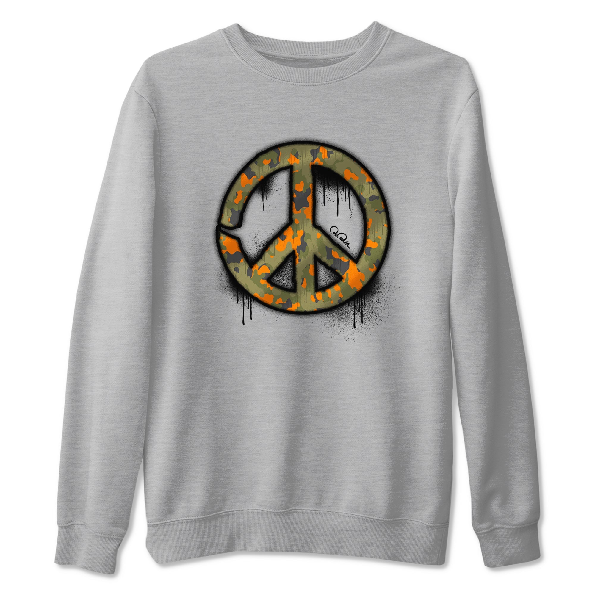 Air Jordan 5 Olive shirt to match jordans Peace Sign sneaker tees AJ5 Olive Drip Gear Zone unisex cotton Heather Grey 2 crew neck shirt