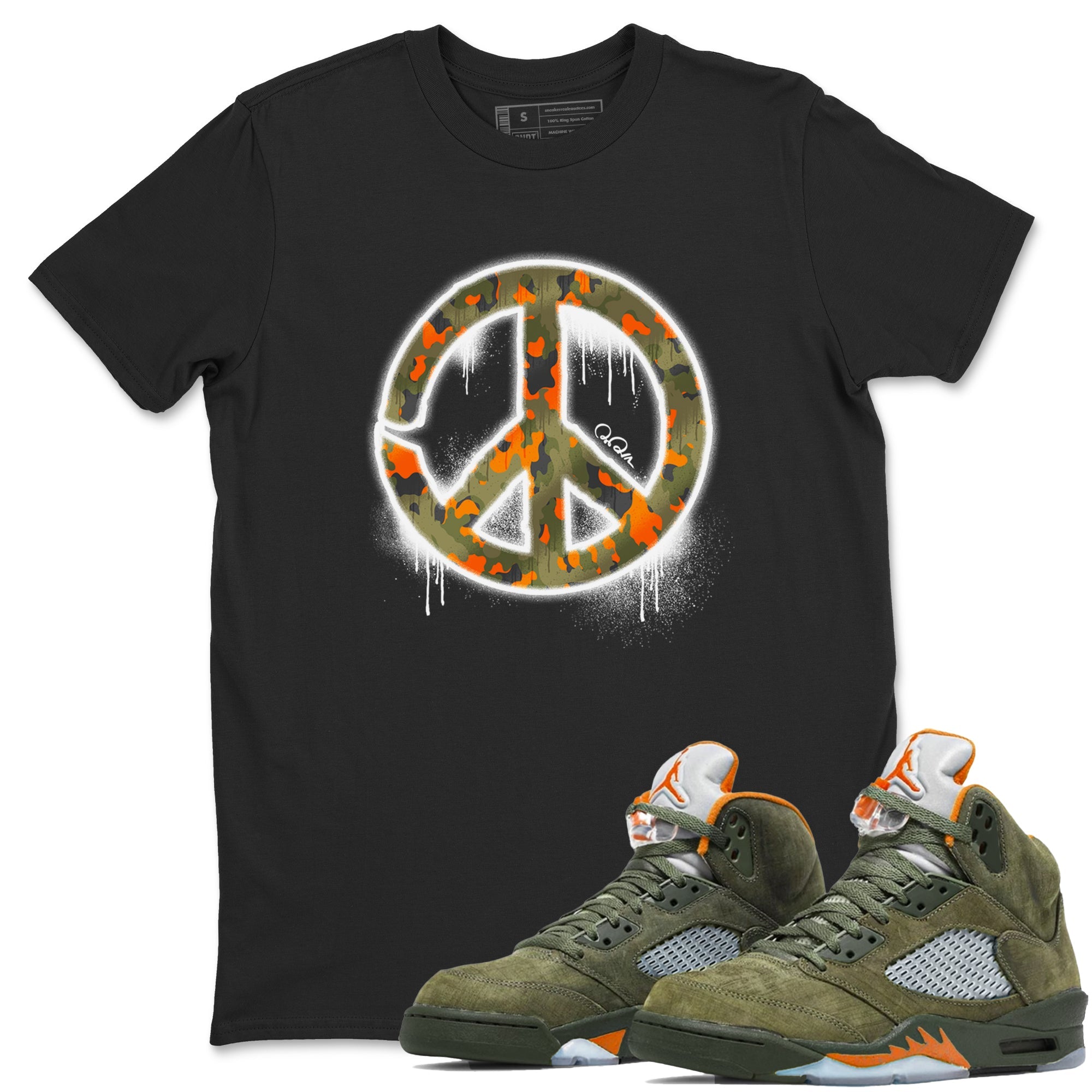Air Jordan 5 Olive shirt to match jordans Peace Sign sneaker tees AJ5 Olive Drip Gear Zone unisex cotton Black 1 crew neck shirt