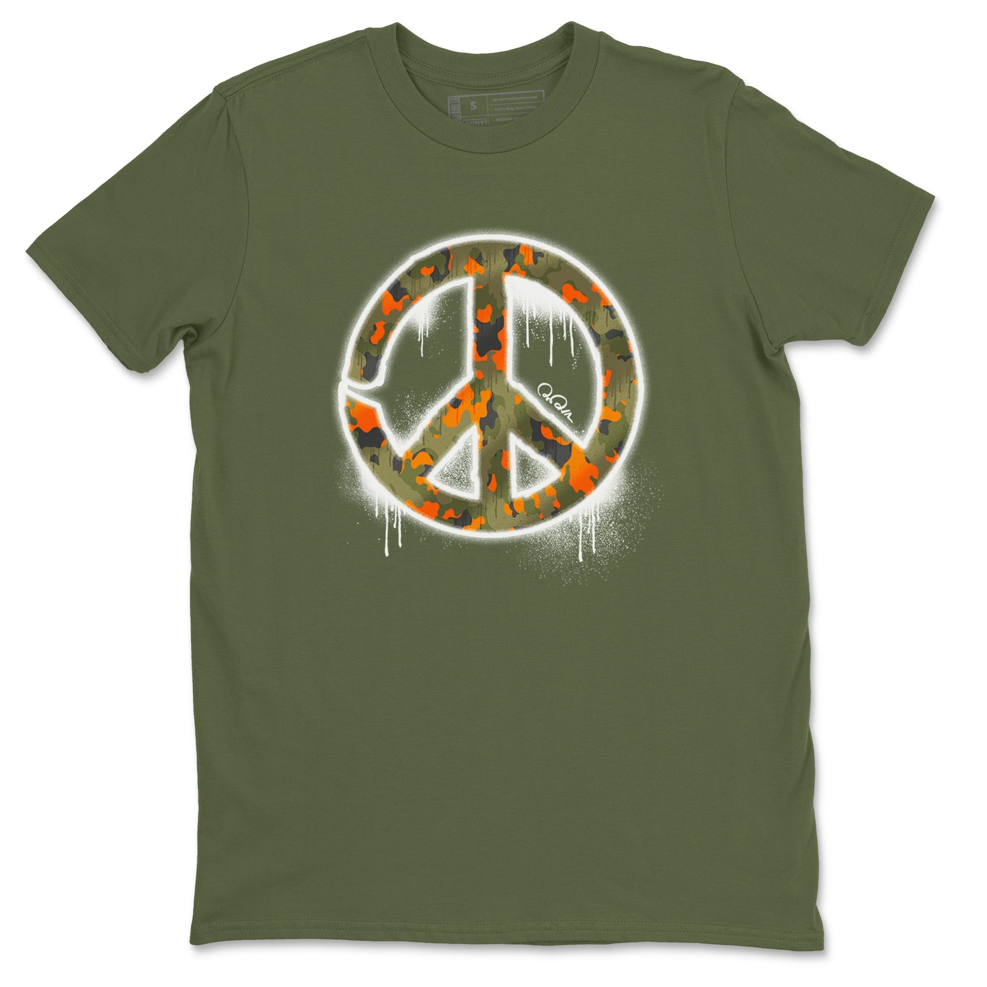 Air Jordan 5 Olive shirt to match jordans Peace Sign sneaker tees AJ5 Olive Drip Gear Zone unisex cotton Military Green 2 crew neck shirt
