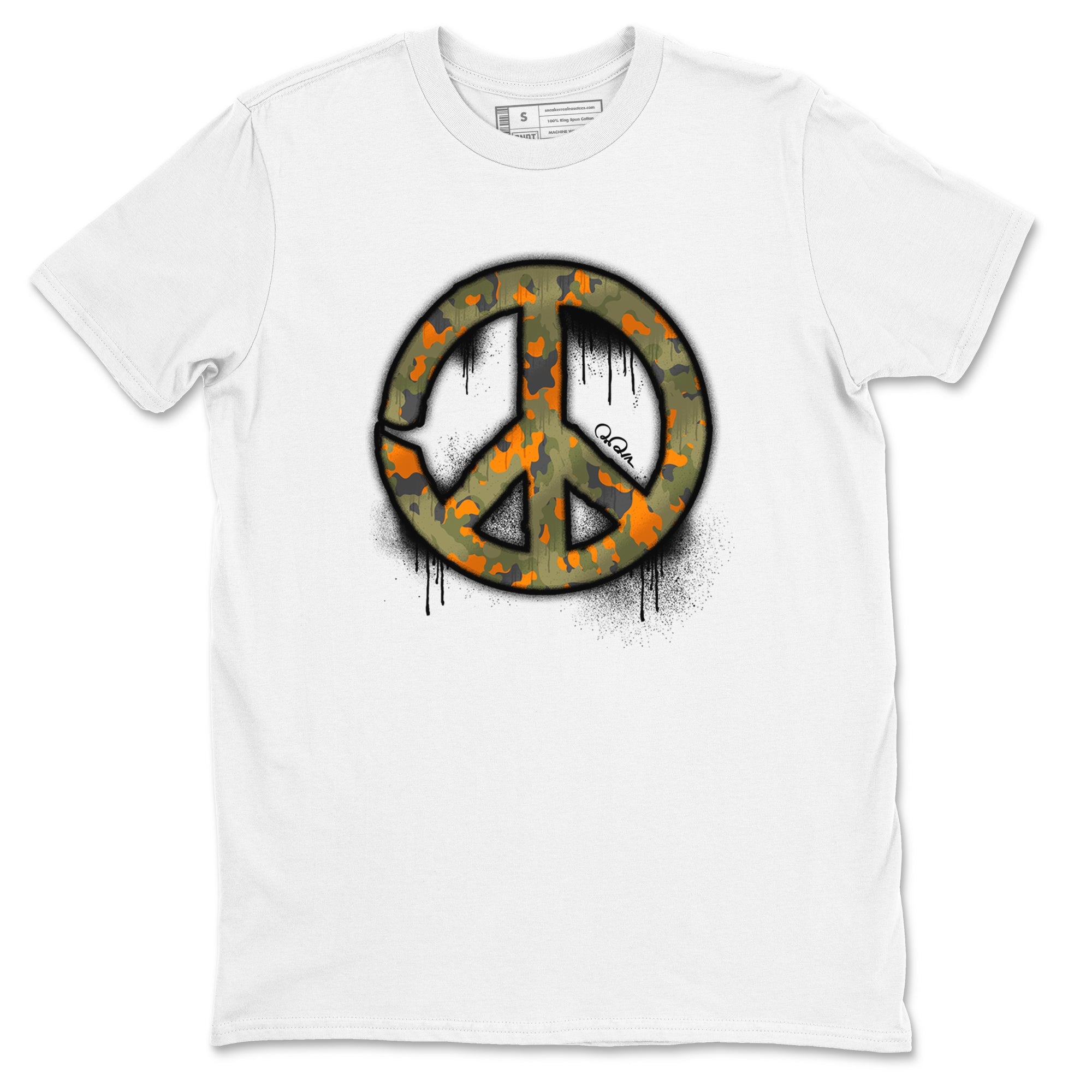 Air Jordan 5 Olive shirt to match jordans Peace Sign sneaker tees AJ5 Olive Drip Gear Zone unisex cotton White 2 crew neck shirt