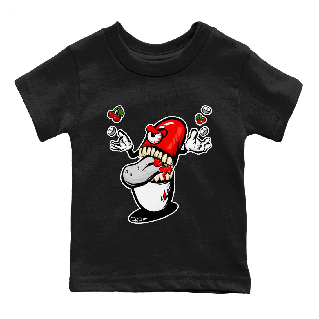 Air Jordan 12 Cherry Sneaker Match Tees Pill Monster Streetwear Sneaker Shirt AJ12 Cherry Sneaker Release Tees Kids Shirts Black 2