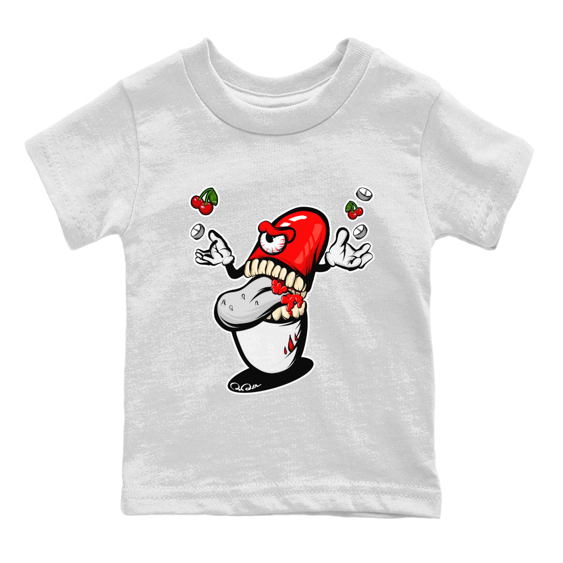 Air Jordan 12 Cherry Sneaker Match Tees Pill Monster Streetwear Sneaker Shirt AJ12 Cherry Sneaker Release Tees Kids Shirts White 2