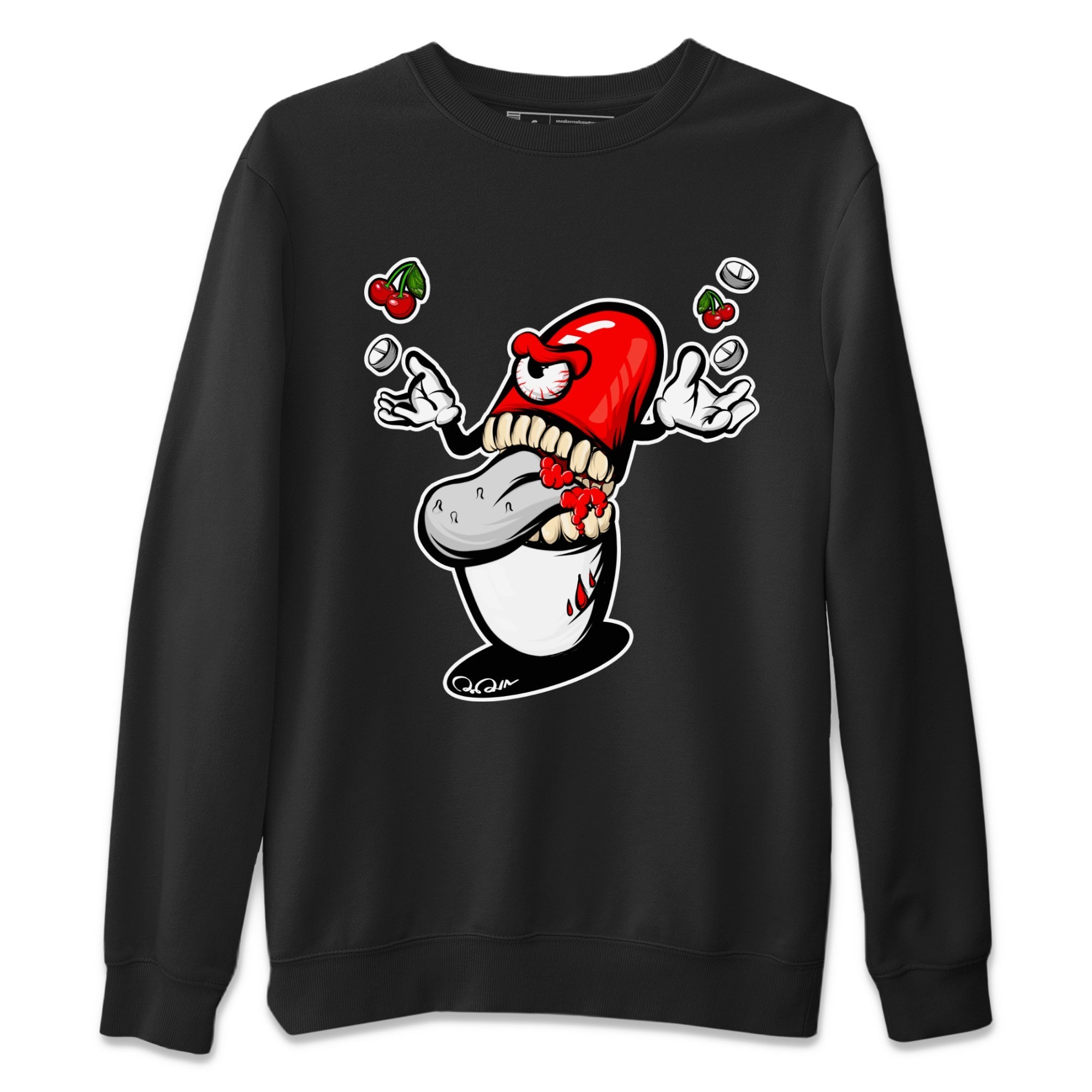 Air Jordan 12 Cherry Sneaker Match Tees Pill Monster Streetwear Sneaker Shirt AJ12 Cherry Sneaker Release Tees Unisex Shirts Black 2