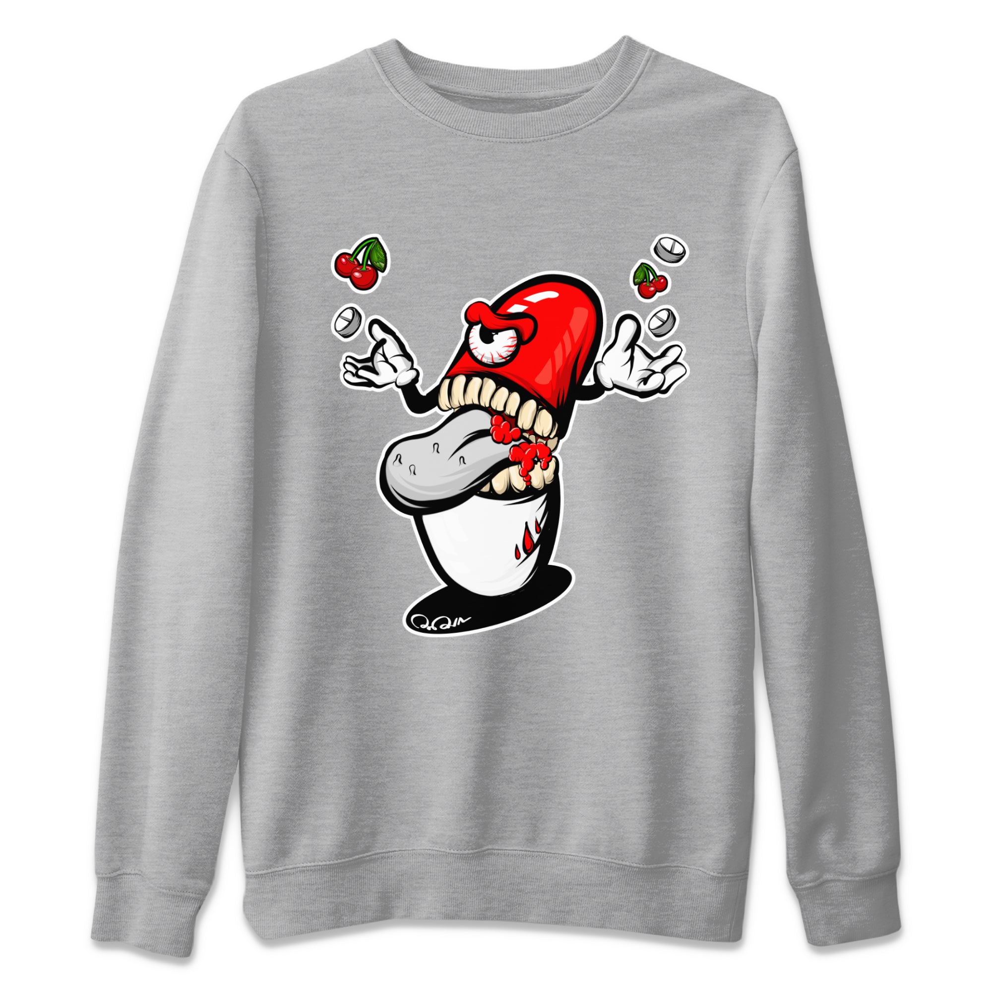 Air Jordan 12 Cherry Sneaker Match Tees Pill Monster Streetwear Sneaker Shirt AJ12 Cherry Sneaker Release Tees Unisex Shirts Heather Grey 2