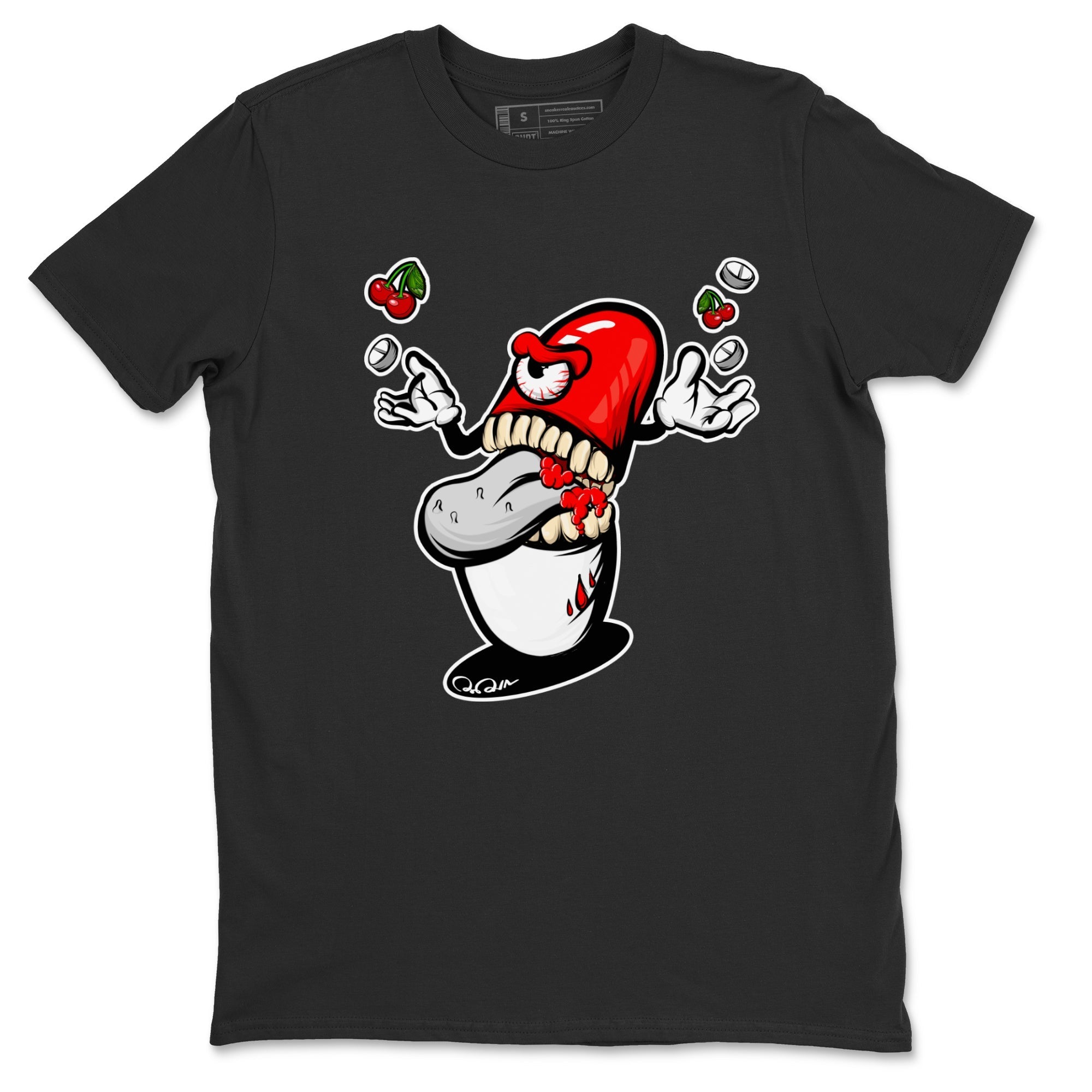 Air Jordan 12 Cherry Sneaker Match Tees Pill Monster Streetwear Sneaker Shirt AJ12 Cherry Sneaker Release Tees Unisex Shirts Black 2