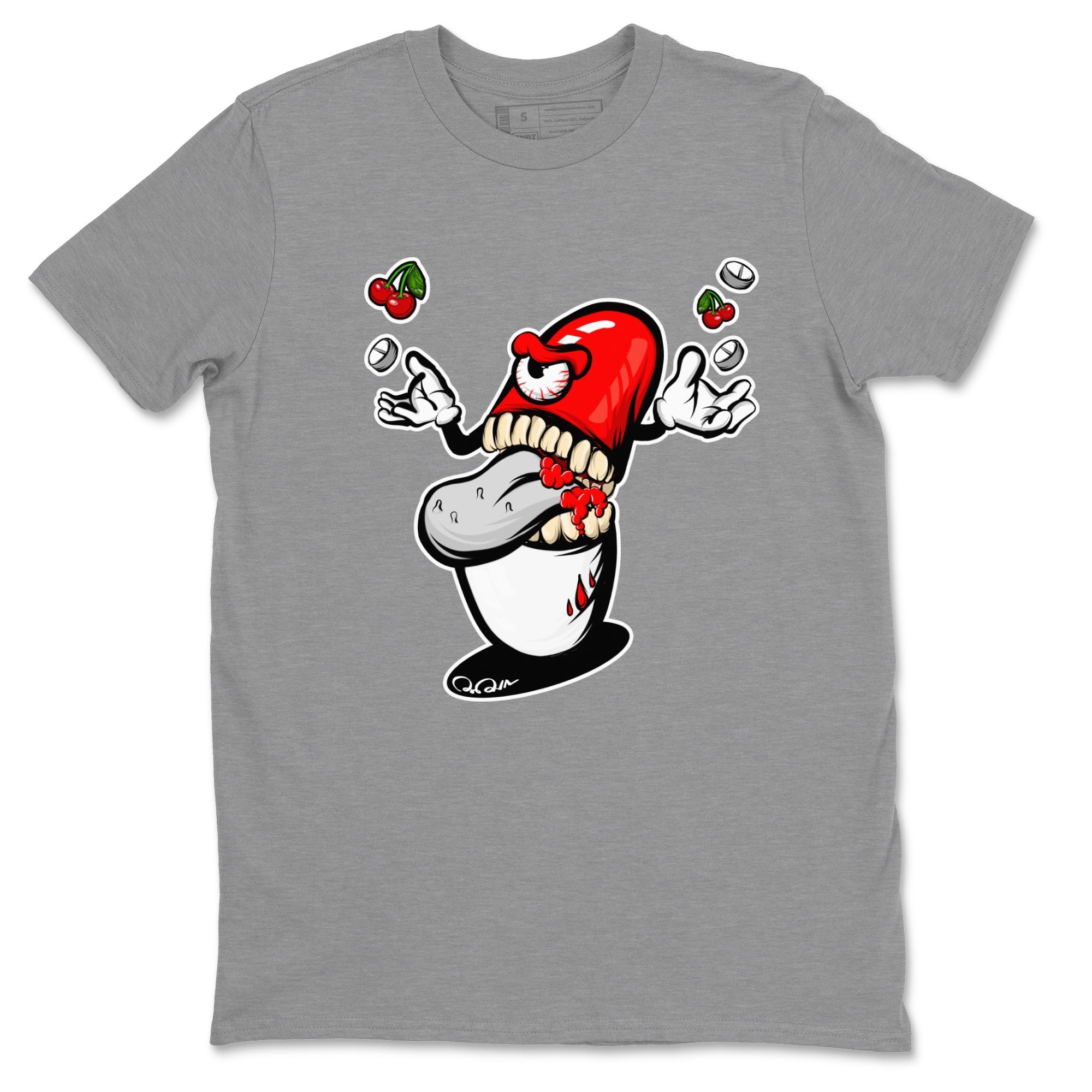 Air Jordan 12 Cherry Sneaker Match Tees Pill Monster Streetwear Sneaker Shirt AJ12 Cherry Sneaker Release Tees Unisex Shirts Heather Grey 2