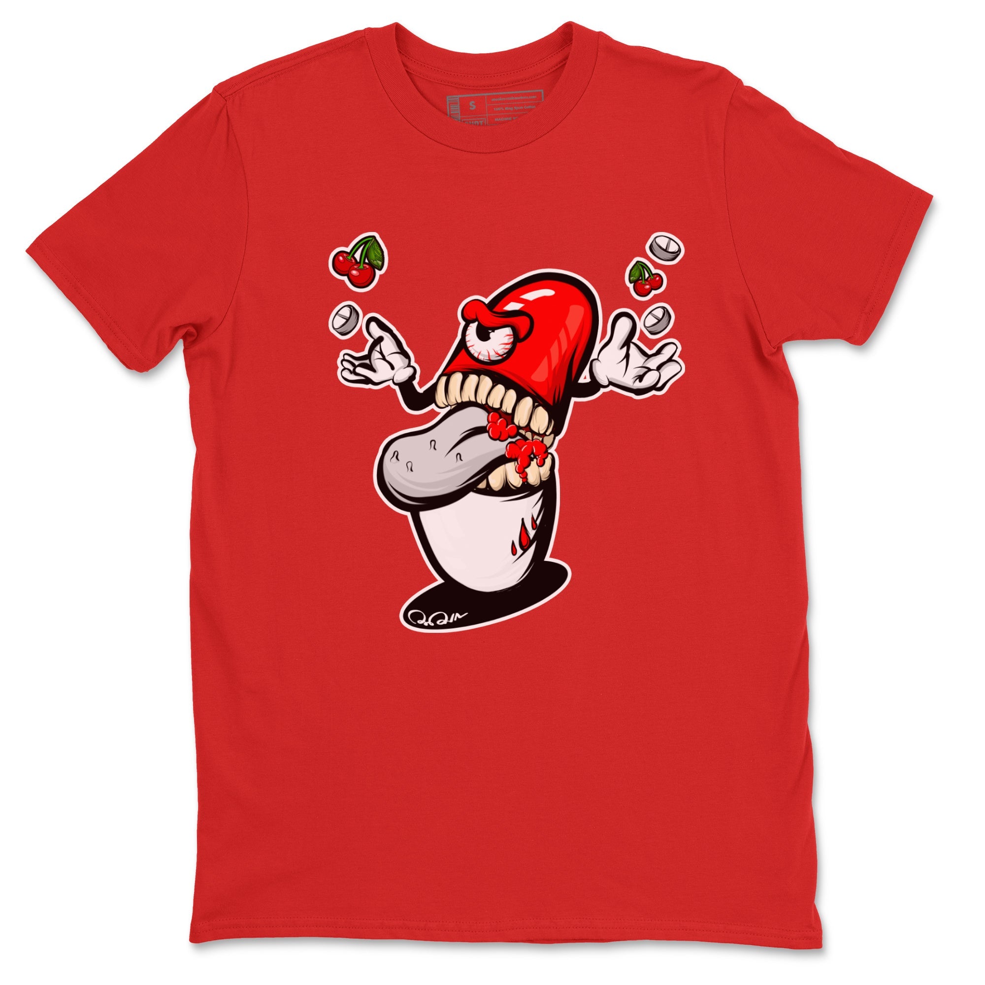 Air Jordan 12 Cherry Sneaker Match Tees Pill Monster Streetwear Sneaker Shirt AJ12 Cherry Sneaker Release Tees Unisex Shirts Red 2