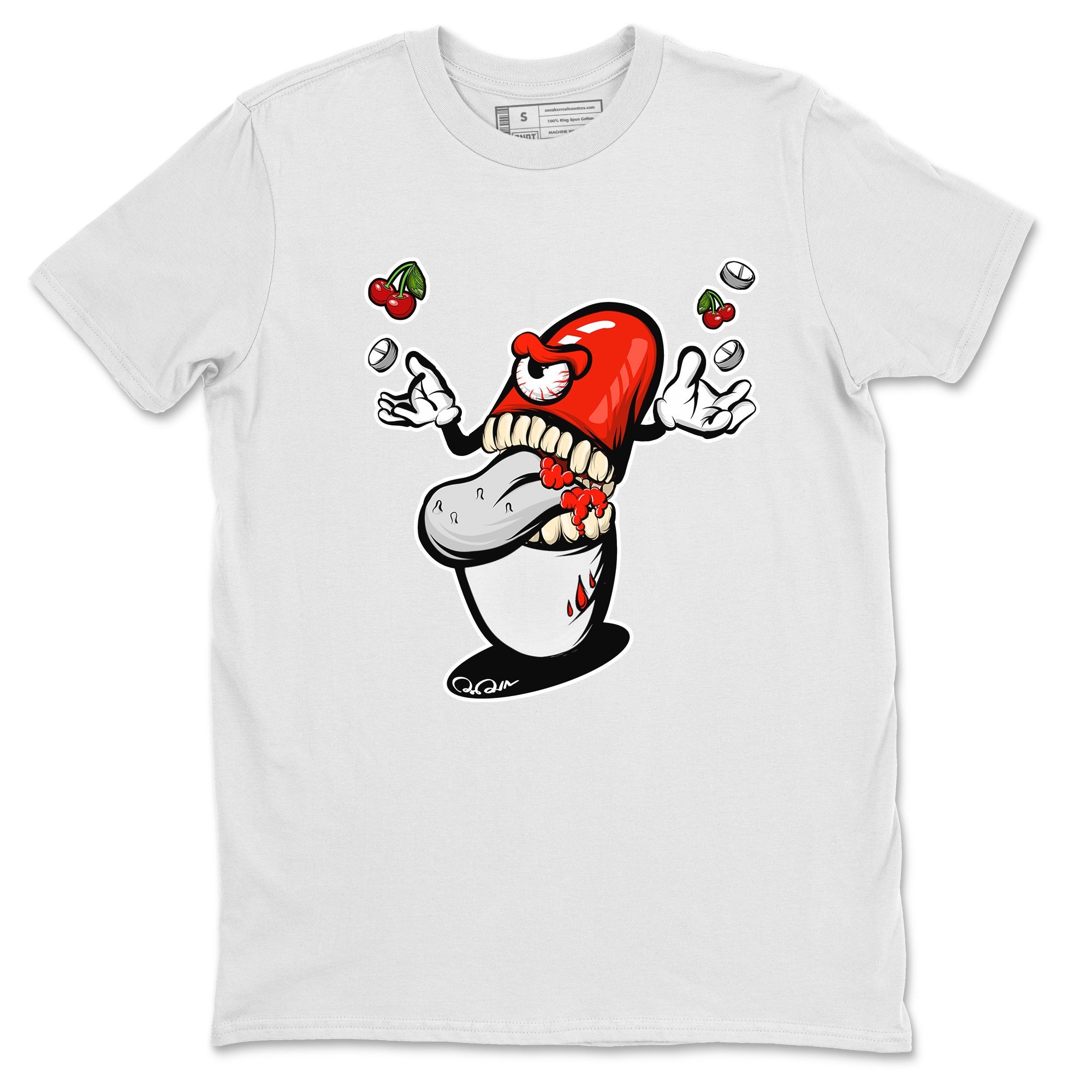Air Jordan 12 Cherry Sneaker Match Tees Pill Monster Streetwear Sneaker Shirt AJ12 Cherry Sneaker Release Tees Unisex Shirts White 2