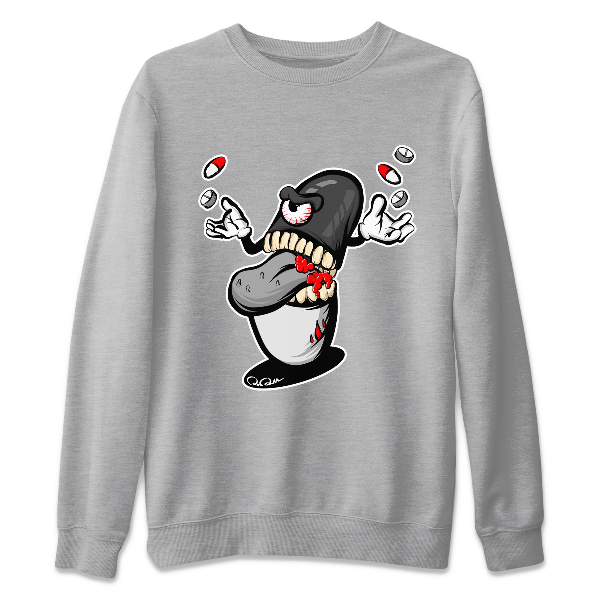 Air Jordan 13 Black Flint Sneaker Match Tees Pill Monster Streetwear Sneaker Shirt AJ13 Retro Black Flint Sneaker Release Tees Unisex Shirts Heather Grey 2