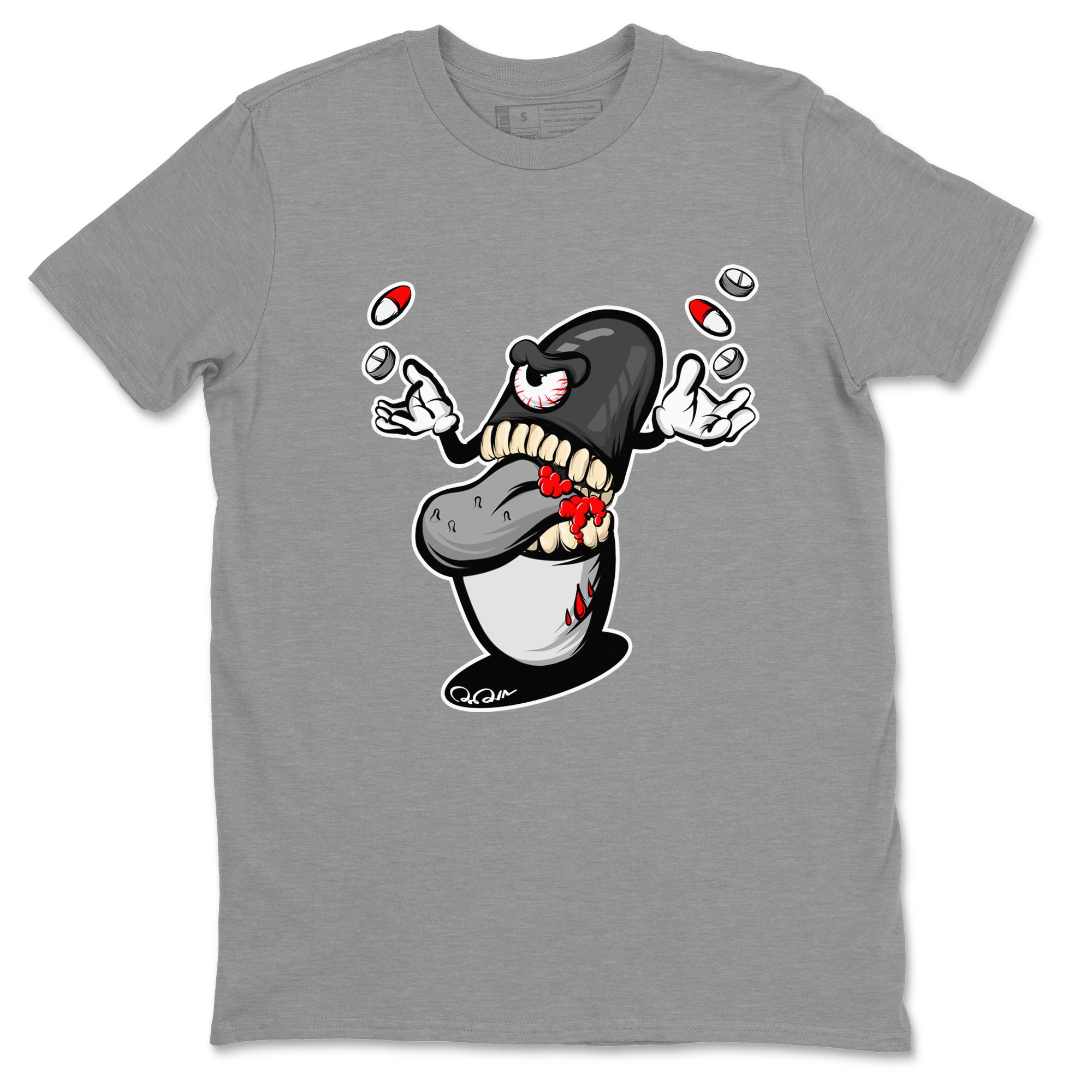 Air Jordan 13 Black Flint Sneaker Match Tees Pill Monster Streetwear Sneaker Shirt AJ13 Retro Black Flint Sneaker Release Tees Unisex Shirts Heather Grey 2