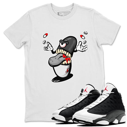 Air Jordan 13 Black Flint Sneaker Match Tees Pill Monster Streetwear Sneaker Shirt AJ13 Retro Black Flint Sneaker Release Tees Unisex Shirts White 1