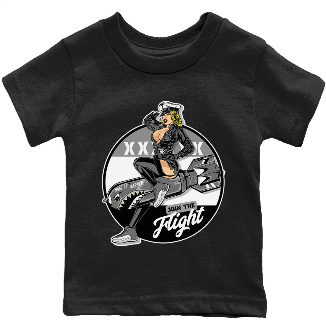 Jordan 12 Stealth Sneaker Matching T-Shirt Pin Up Girl Sneaker Tees Jordan 12 Stealth Sneaker Release Tees Kids Shirts