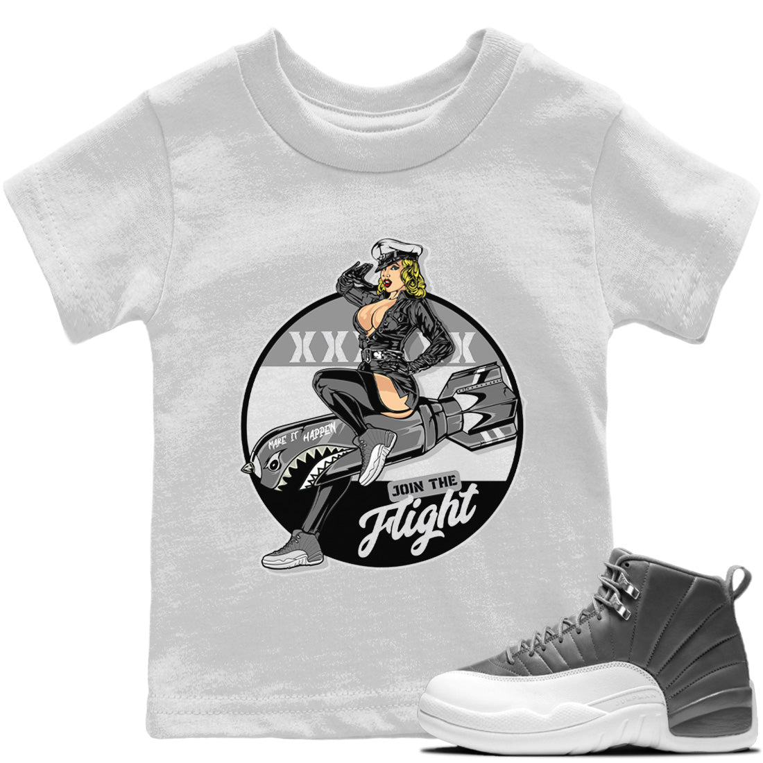 Jordan 12 Stealth Sneaker Matching T-Shirt Pin Up Girl Sneaker Tees Jordan 12 Stealth Sneaker Release Tees Kids Shirts