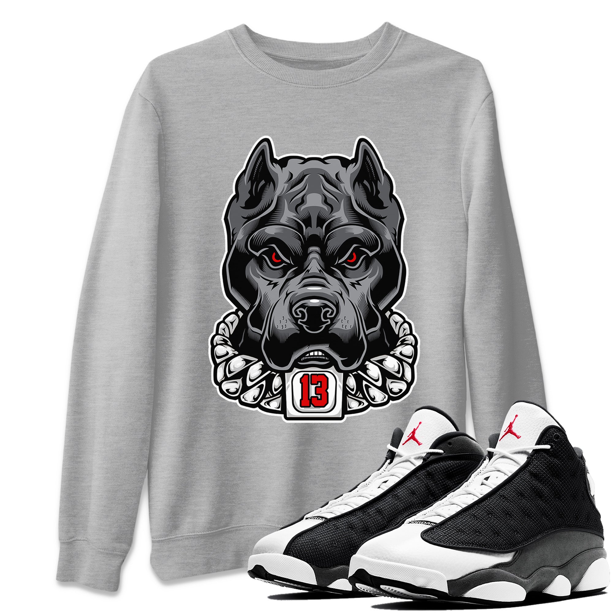 Air Jordan 13 Black Flint Sneaker Match Tees Pitbull Streetwear Sneaker Shirt Air Jordan 13 Black Flint Sneaker Release Tees Unisex Shirts Heather Grey 1