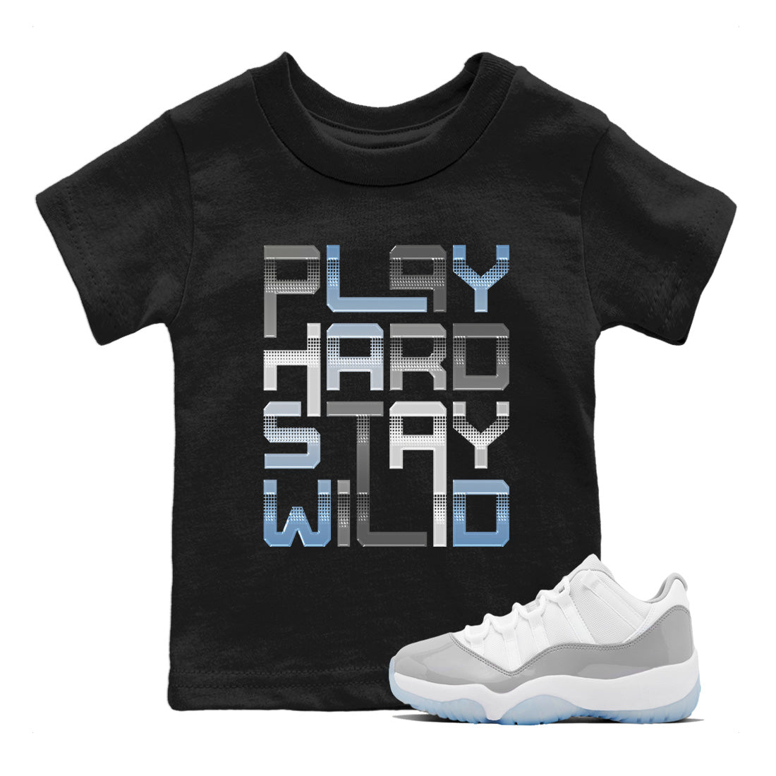 Air Jordan 11 White Cement Sneaker Match Tees Play Hard Streetwear Sneaker Shirt Air Jordan 11 Cement Grey Sneaker Release Tees Kids Shirts Black 1