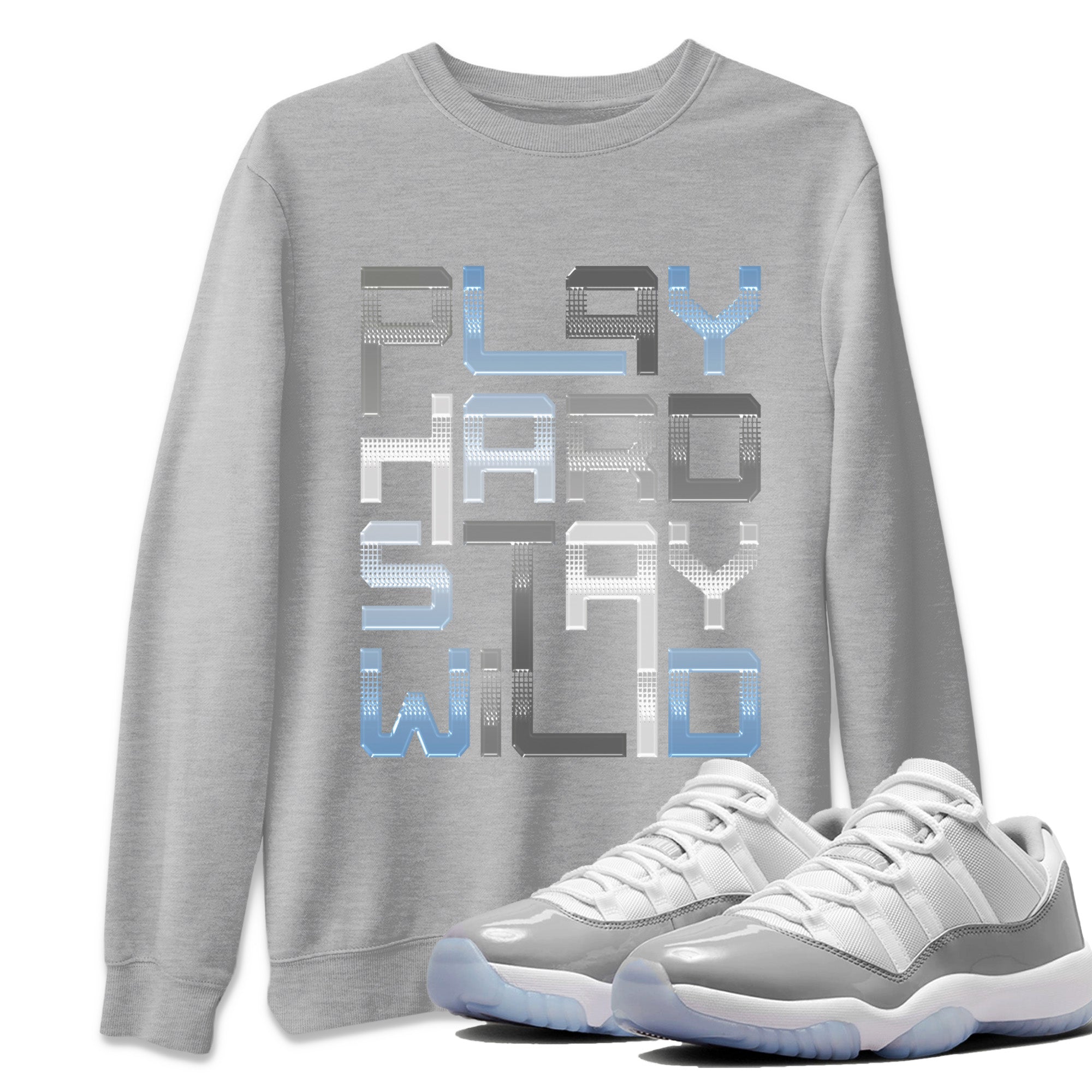 Air Jordan 11 White Cement Sneaker Match Tees Play Hard Streetwear Sneaker Shirt Air Jordan 11 Cement Grey Sneaker Release Tees Unisex Shirts Heather Grey 1