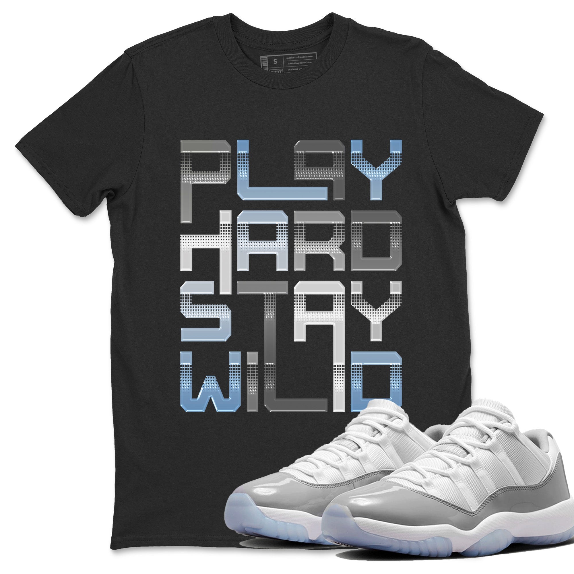 Air Jordan 11 White Cement Sneaker Match Tees Play Hard Streetwear Sneaker Shirt Air Jordan 11 Cement Grey Sneaker Release Tees Unisex Shirts Black 1
