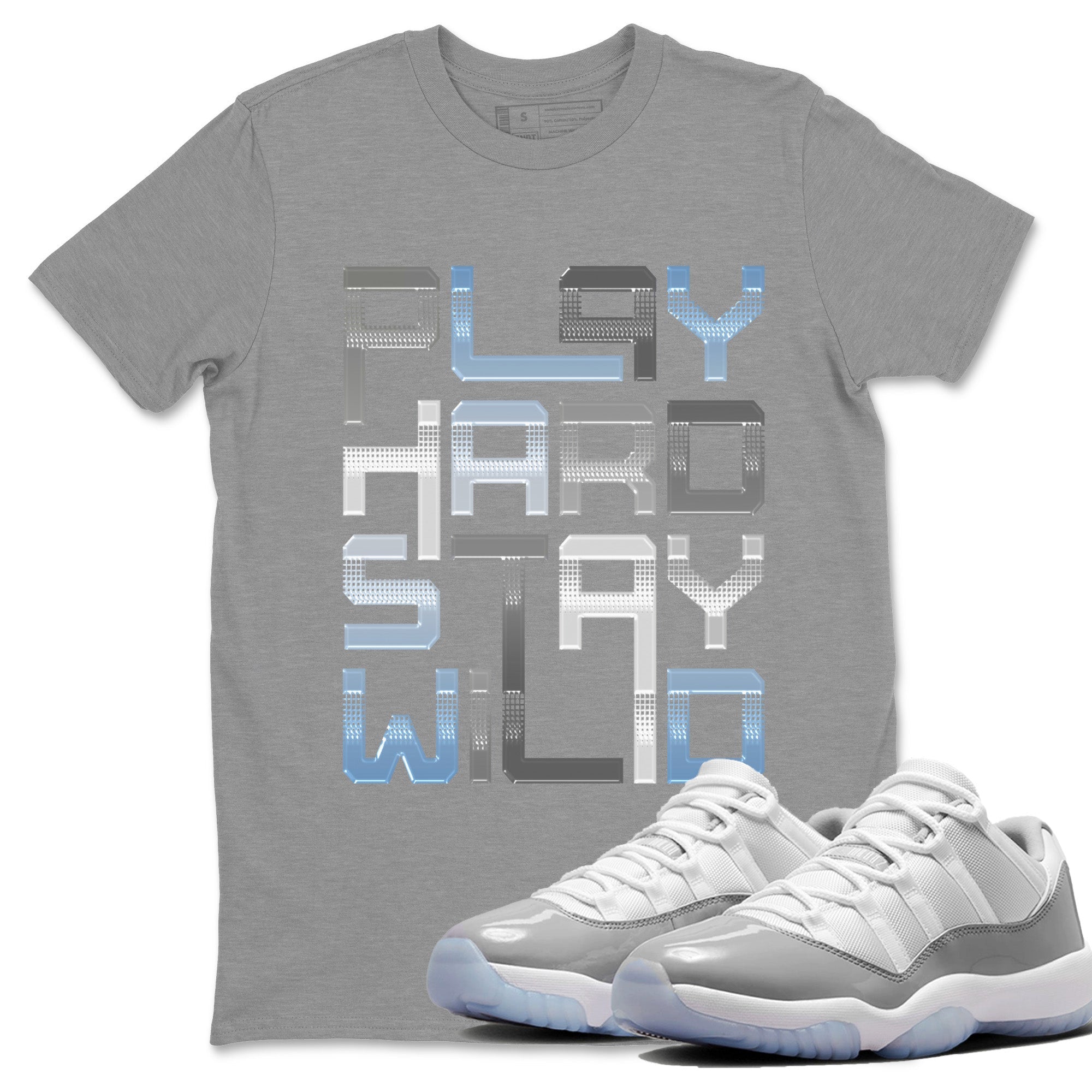 Air Jordan 11 White Cement Play Hard Crew Neck Streetwear Sneaker Shirt Air Jordan 11 Cement Grey Sneaker T-Shirts Size Chart