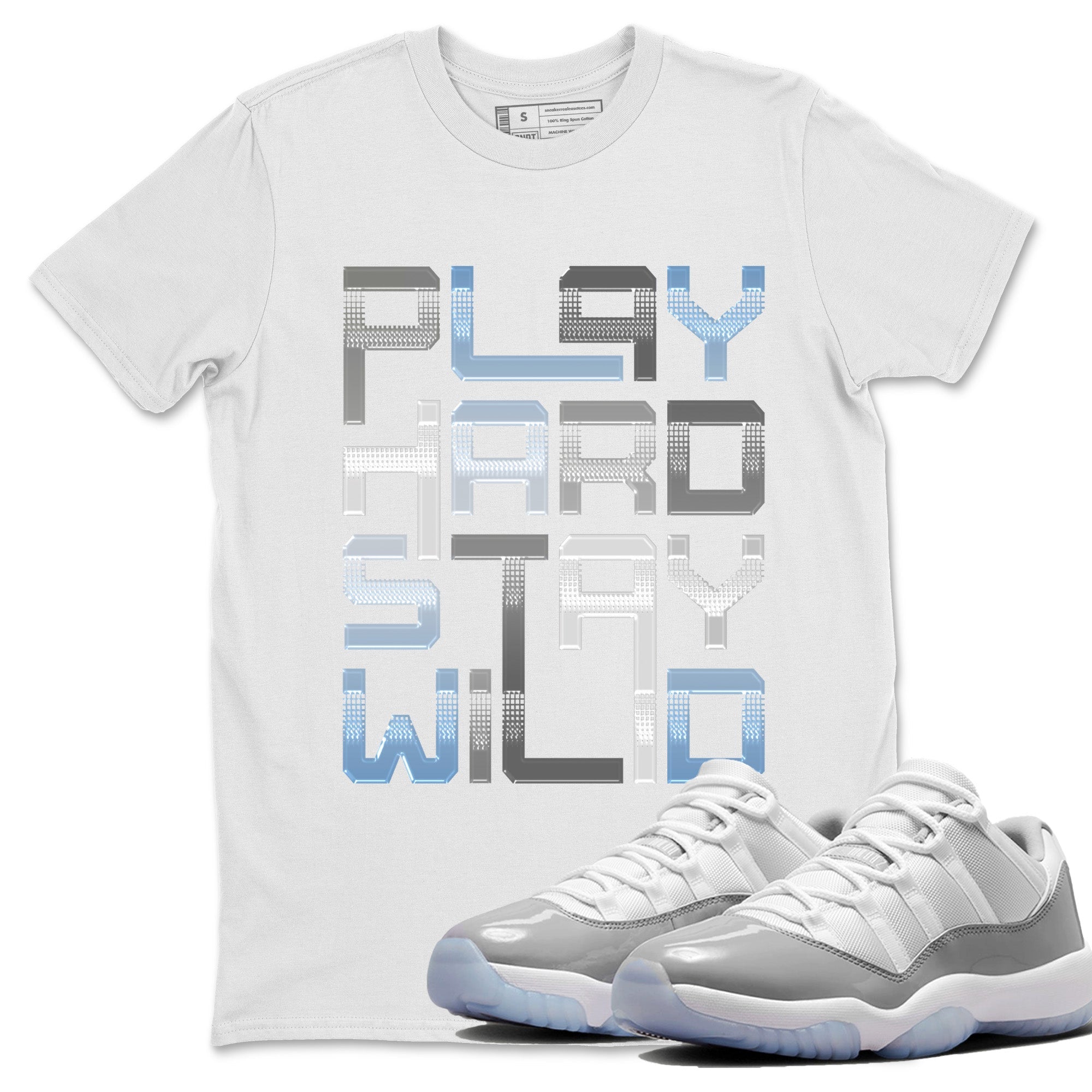 Air Jordan 11 White Cement Sneaker Match Tees Play Hard Streetwear Sneaker Shirt Air Jordan 11 Cement Grey Sneaker Release Tees Unisex Shirts White 1