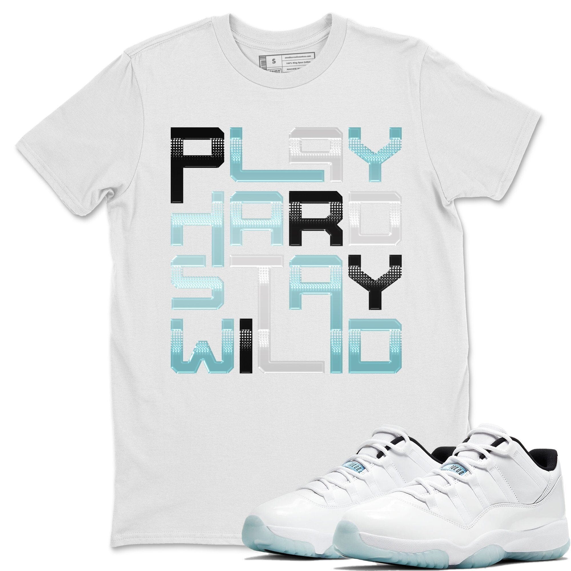 Jordan 11 Legend Blue Shirt To Match Jordans Play Hard Stay Wild Sneaker Tees Jordan 11 Legend Blue Drip Gear Zone Sneaker Matching Clothing Unisex Shirts