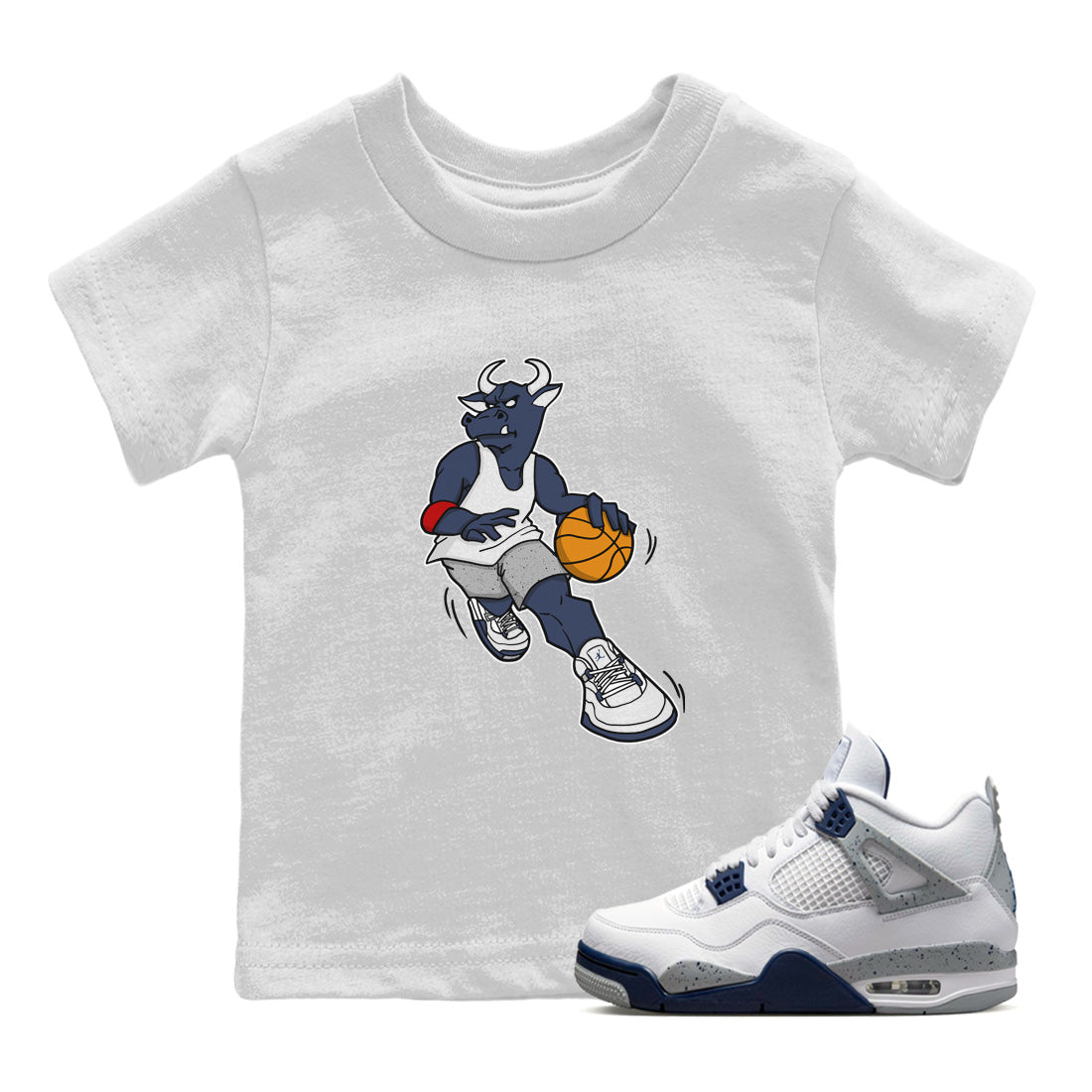 Jordan 4 Midnight Navy Sneaker Matching T-Shirt Player Bull Sneaker Tees Jordan 4 Midnight Navy Sneaker Release Tees Kids Shirts
