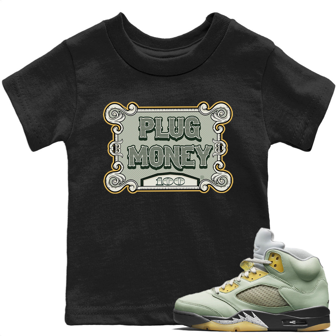 Jordan 5 Jade Horizon Sneaker Matching T-Shirt Plug Money Sneaker Tees Jordan 5 Jade Horizon Sneaker Release Tees Kids Shirts