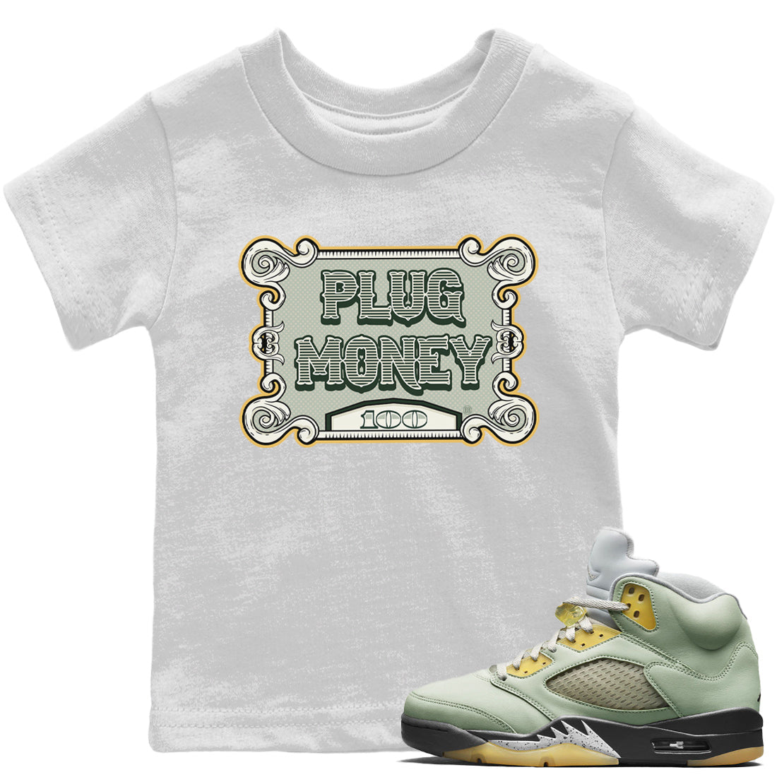 Jordan 5 Jade Horizon Sneaker Matching T-Shirt Plug Money Sneaker Tees Jordan 5 Jade Horizon Sneaker Release Tees Kids Shirts