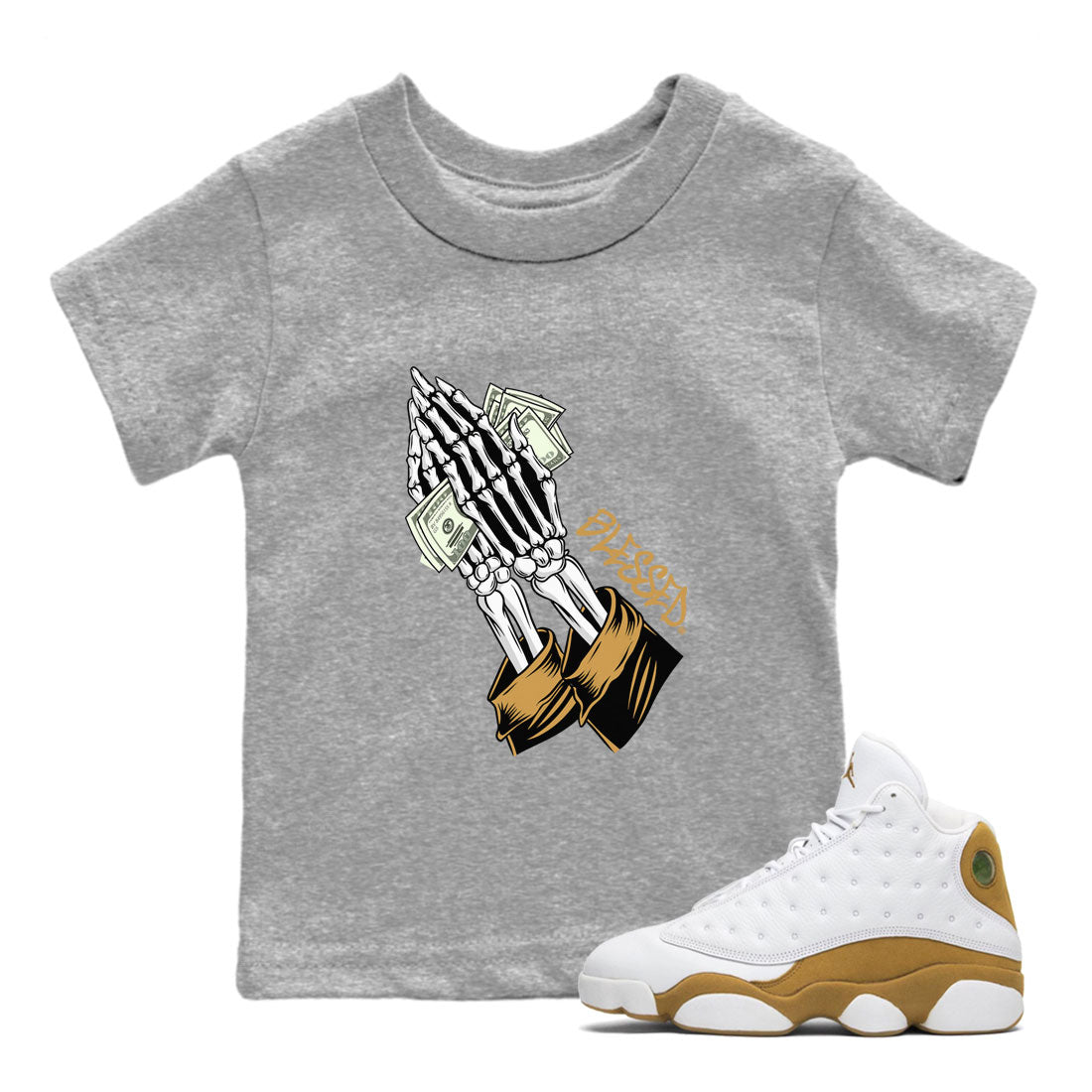 Jordan 13 Retro Wheat shirt to match jordans Praying Skeleton sneaker tees Air Jordan 13 Wheat Drip Gear Zone Sneaker Matching Clothing Brand Baby Toddler Heather Grey 1 T-Shirt