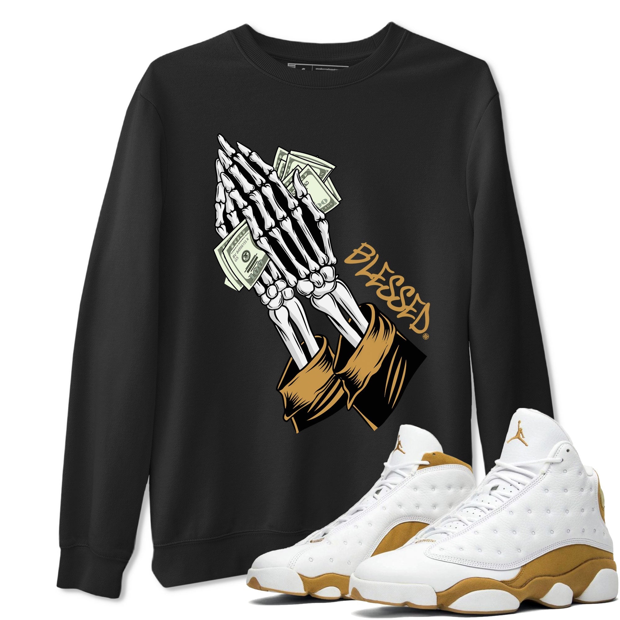 Jordan 13 Retro Wheat shirt to match jordans Praying Skeleton sneaker tees Air Jordan 13 Wheat Drip Gear Zone Sneaker Matching Clothing Brand Unisex Sneaker Tee Black 1 T-Shirt