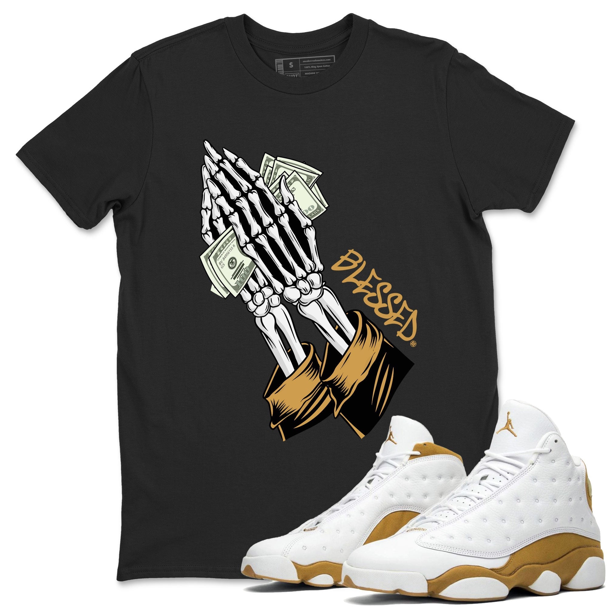 Jordan 13 Retro Wheat shirt to match jordans Praying Skeleton sneaker tees Air Jordan 13 Wheat Drip Gear Zone Sneaker Matching Clothing Brand Unisex Sneaker Tee Black 1 T-Shirt