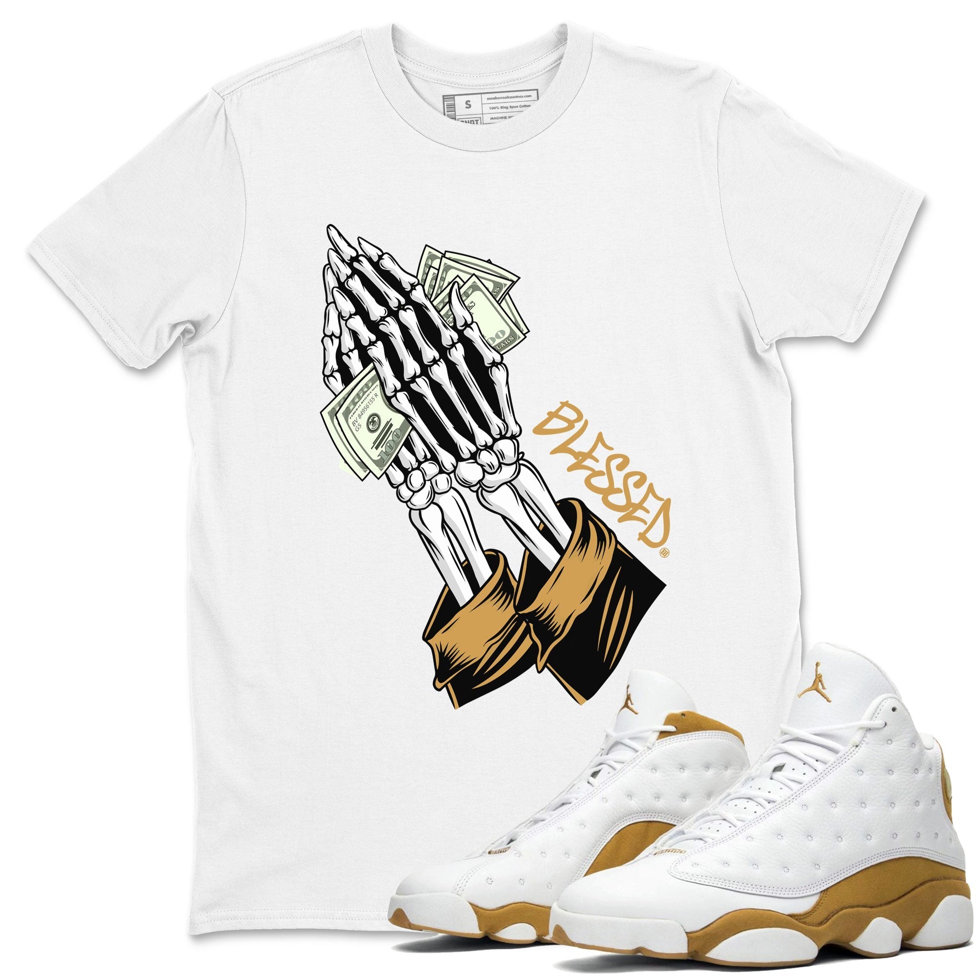 Jordan 13 Retro Wheat shirt to match jordans Praying Skeleton sneaker tees Air Jordan 13 Wheat Drip Gear Zone Sneaker Matching Clothing Brand Unisex Sneaker Tee White 1 T-Shirt