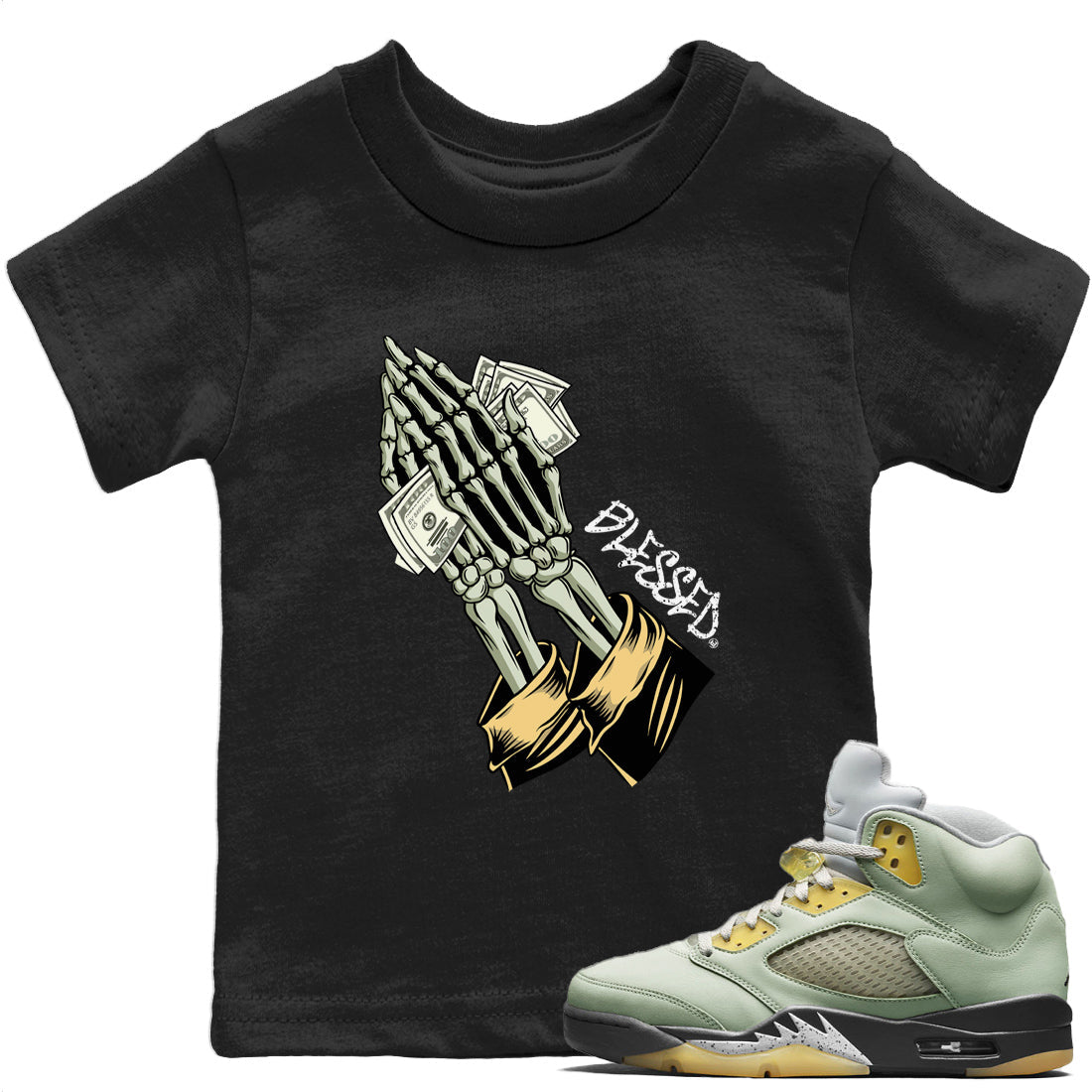 Jordan 5 Jade Horizon Sneaker Matching T-Shirt Praying Skeleton Sneaker Tees Jordan 5 Jade Horizon Sneaker Release Tees Kids Shirts