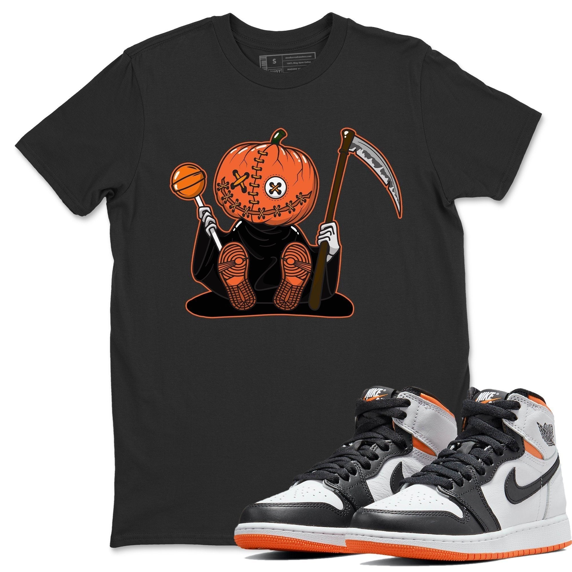 Jordan 1 Electro Orange Sneaker Matching T-Shirt Pumpkin Head Sneaker Tees Jordan 1 Electro Orange Sneaker Release Tees Crew Neck Tees