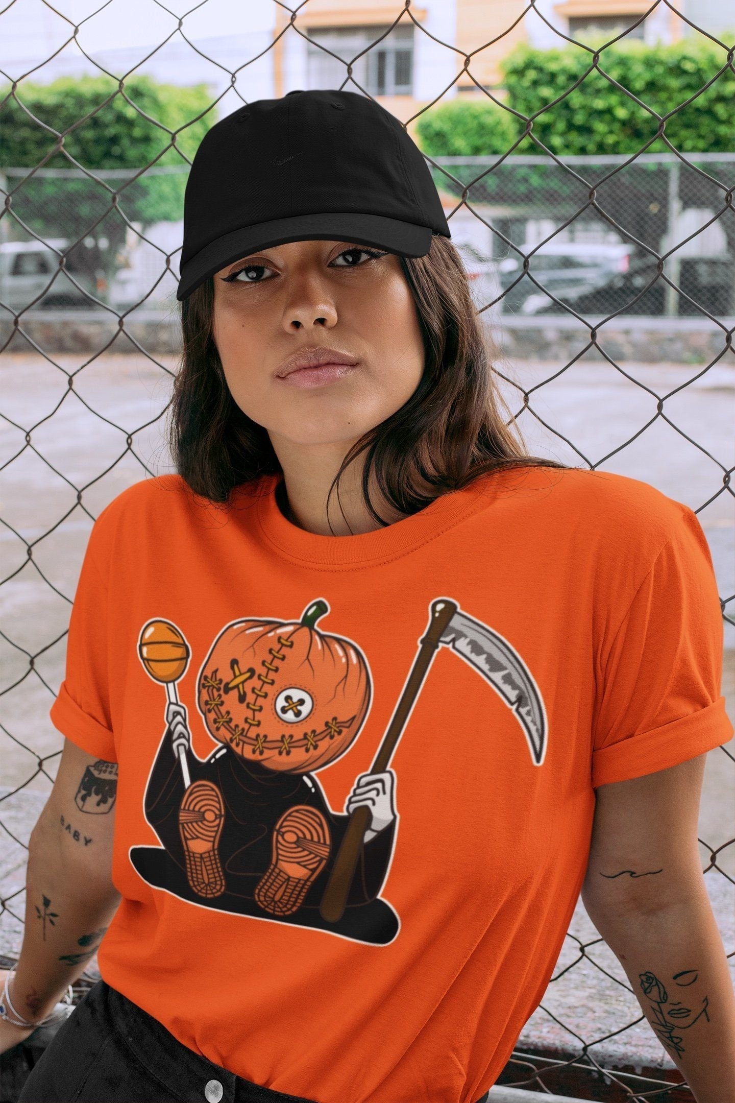 Jordan 1 Electro Orange Sneaker Matching T-Shirt Pumpkin Head Sneaker Tees Jordan 1 Electro Orange Sneaker Release Tees Crew Neck Tees