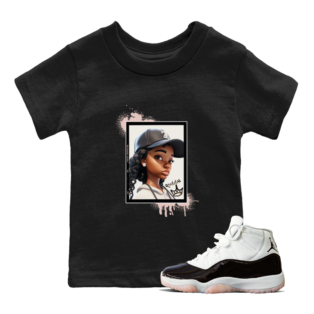11s WMNS Neapolitan shirt to match jordans Queen sneaker tees Air Jordan 11 Neapolitan Drip Gear Zone Sneaker Matching Shirt Baby Toddler Black 1 T-Shirt