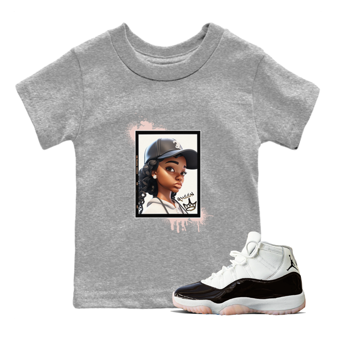 11s WMNS Neapolitan shirt to match jordans Queen sneaker tees Air Jordan 11 Neapolitan Drip Gear Zone Sneaker Matching Shirt Baby Toddler Heather Grey 1 T-Shirt
