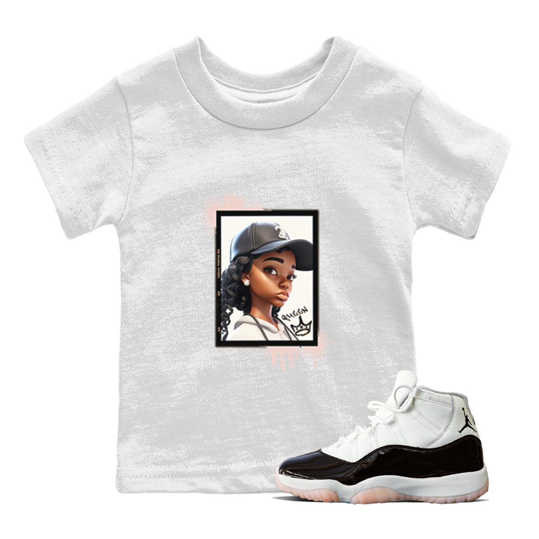 11s WMNS Neapolitan shirt to match jordans Queen sneaker tees Air Jordan 11 Neapolitan Drip Gear Zone Sneaker Matching Shirt Baby Toddler White 1 T-Shirt