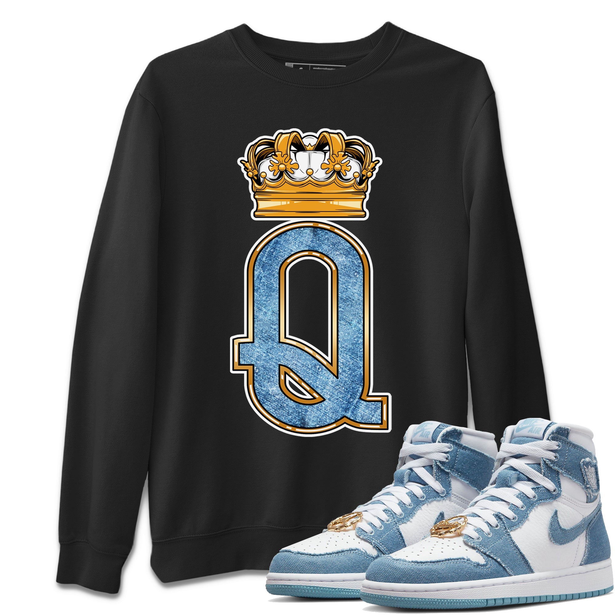 Jordan 1 Denim Sneaker Matching T-Shirt Queen Crown Sneaker Tees Jordan 1 Denim Sneaker Release Tees Crew Neck Tees