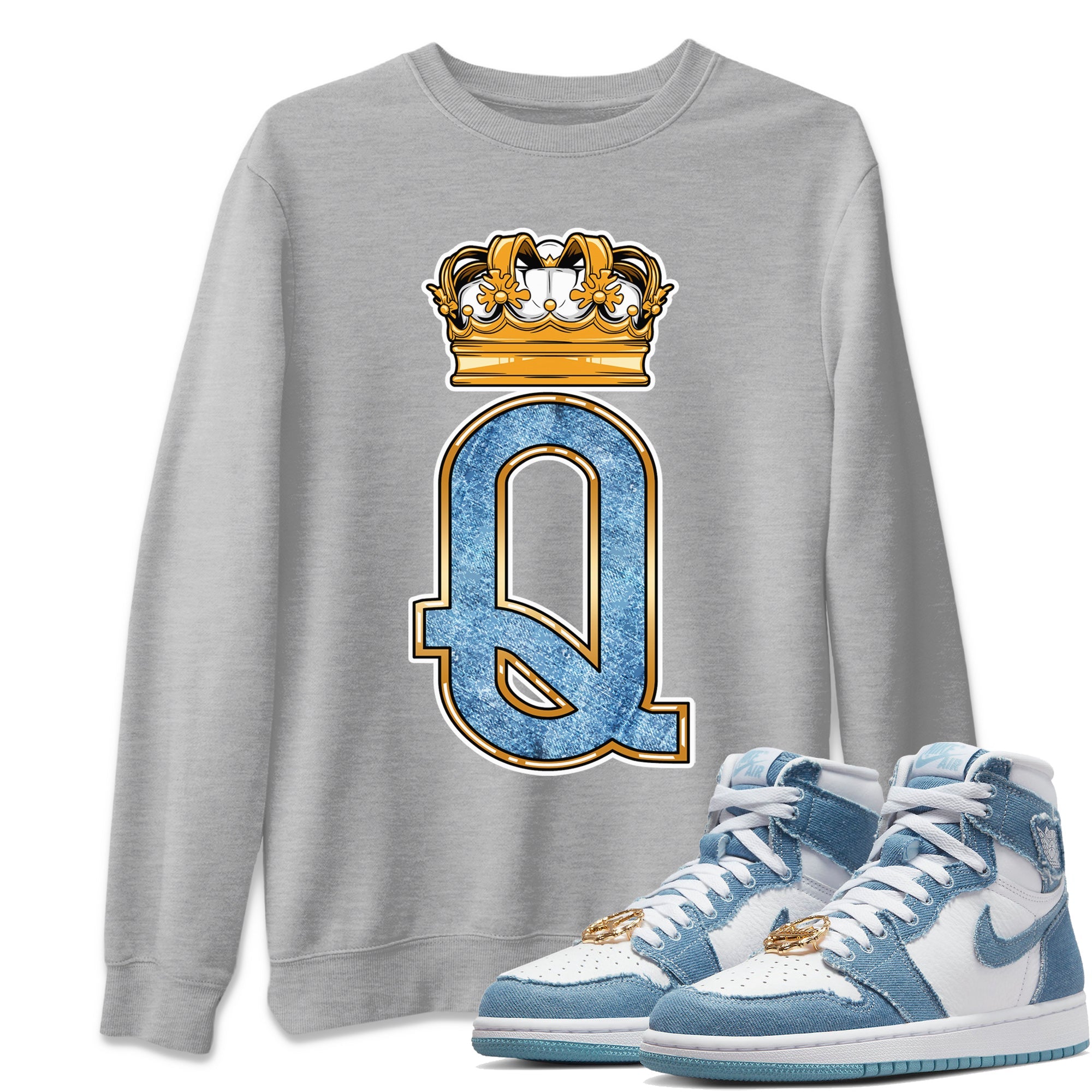 Jordan 1 Denim Sneaker Matching T-Shirt Queen Crown Sneaker Tees Jordan 1 Denim Sneaker Release Tees Crew Neck Tees