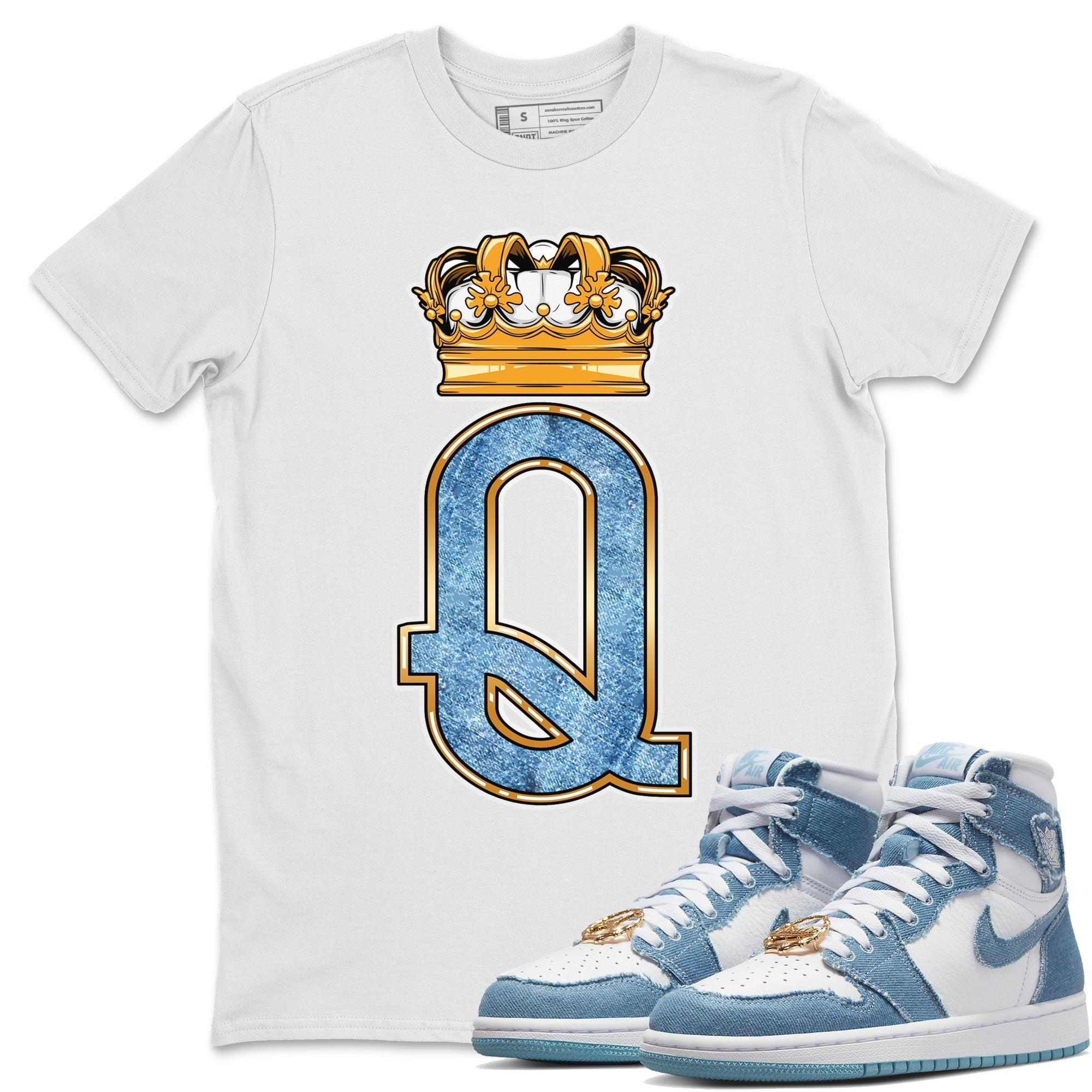 Jordan 1 Denim Sneaker Matching T-Shirt Queen Crown Sneaker Tees Jordan 1 Denim Sneaker Release Tees Crew Neck Tees
