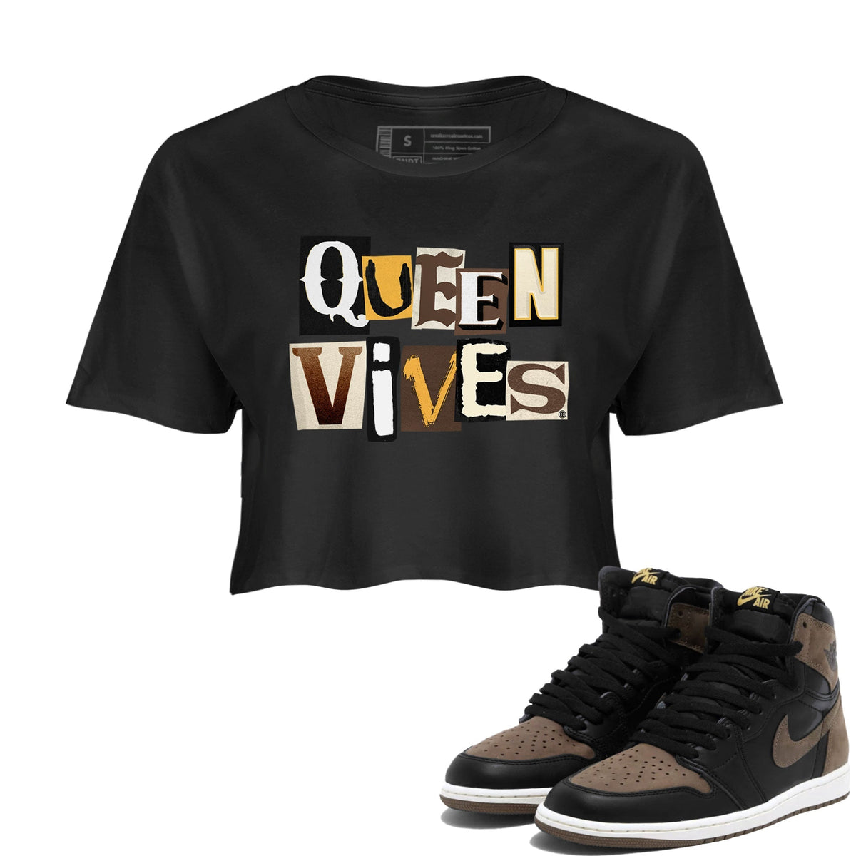 Jordan 1s Palomino shirt to match jordans Queen Vibes Streetwear Sneaker Shirt Air Jordan 1 Palomino Drip Gear Zone Sneaker Matching Clothing Black 1 Crop T-Shirt