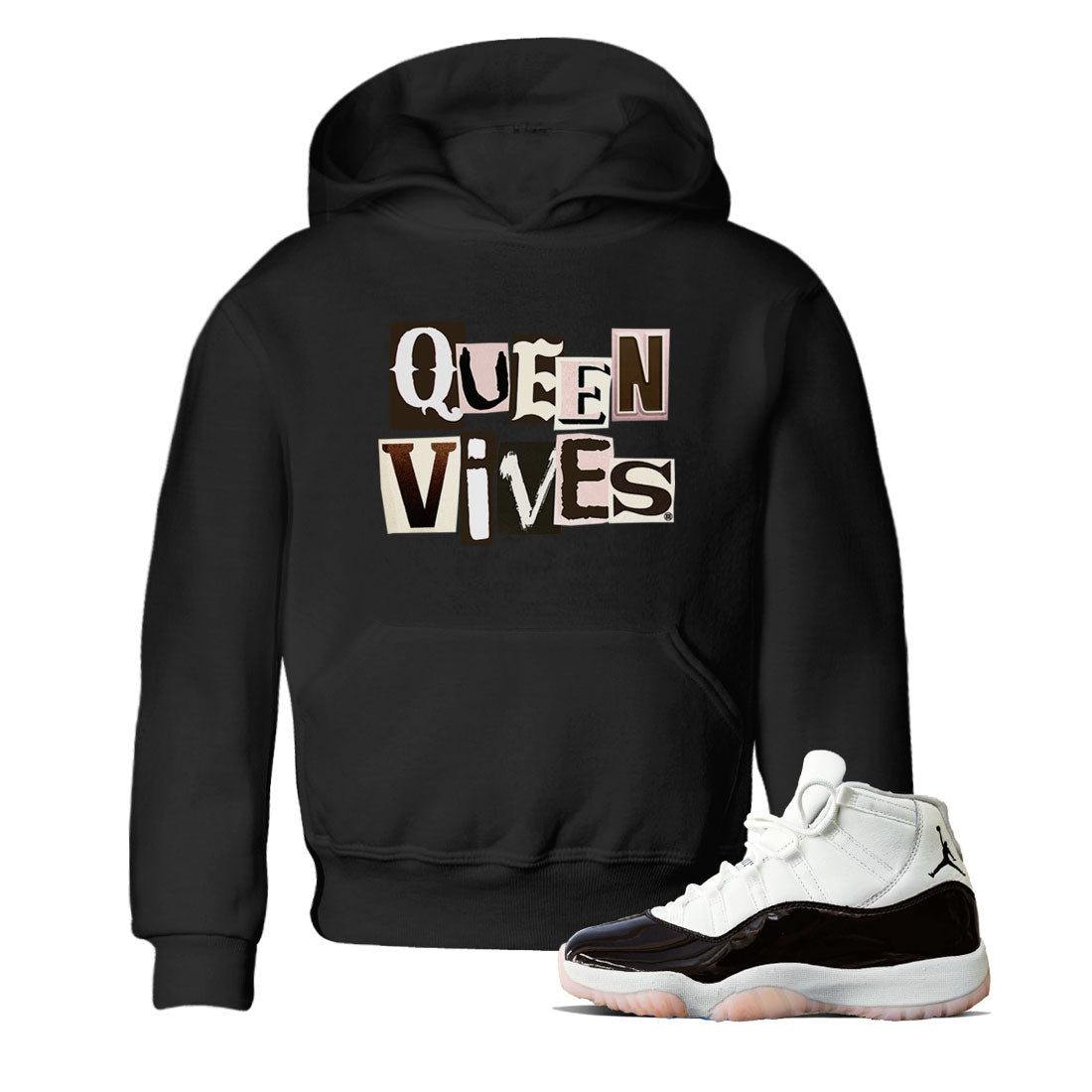 Air Jordan 11 Neapolitan shirt to match jordans Queen Vibes sneaker matching t-shirts and clothing Jordan 11 WMNS Neapolitan Drip Gear Zone Youth Kids Toddler Black 1 T-Shirt