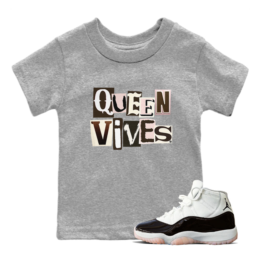 Air Jordan 11 Neapolitan shirt to match jordans Queen Vibes sneaker matching t-shirts and clothing Jordan 11 WMNS Neapolitan Drip Gear Zone Youth Kids Toddler Heather Grey 1 T-Shirt