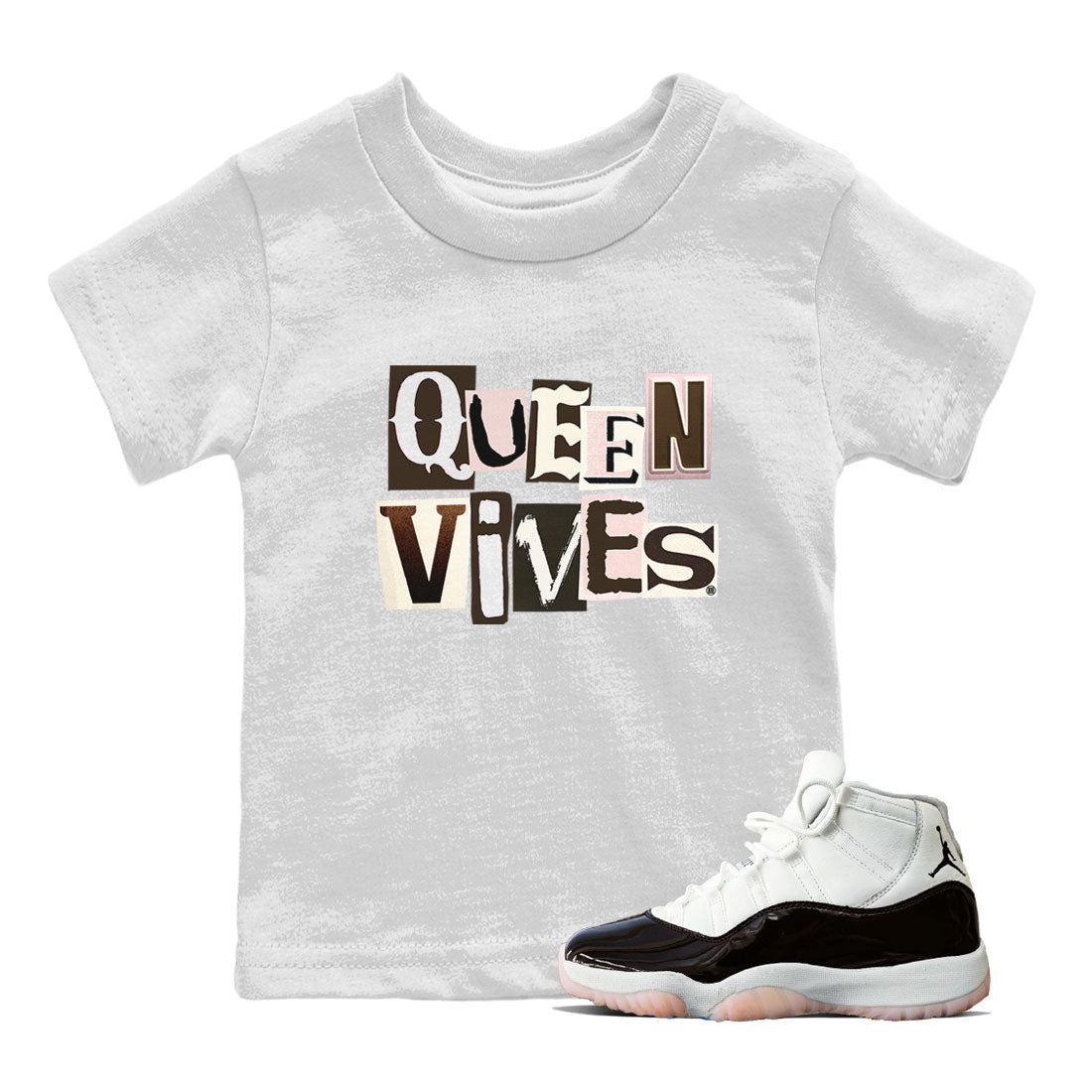Air Jordan 11 Neapolitan shirt to match jordans Queen Vibes sneaker matching t-shirts and clothing Jordan 11 WMNS Neapolitan Drip Gear Zone Youth Kids Toddler White 1 T-Shirt