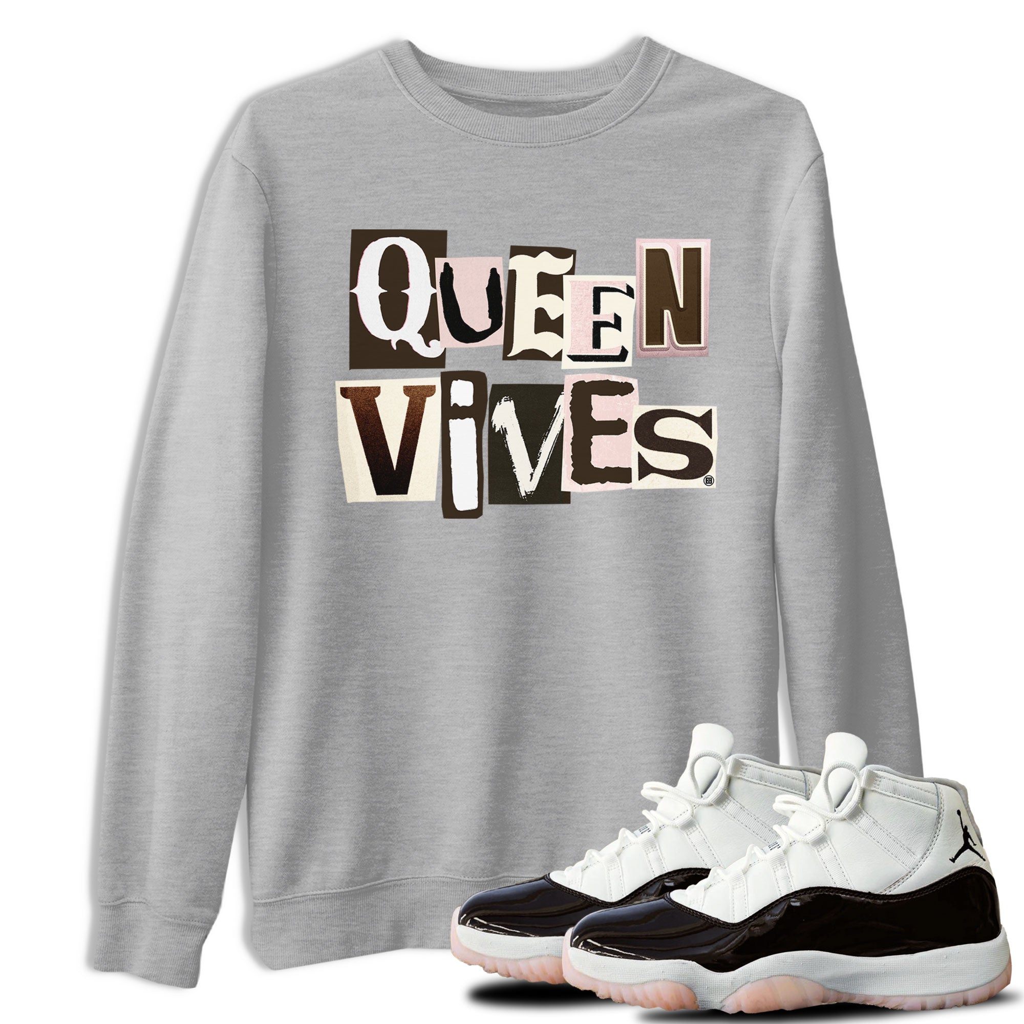 Air Jordan 11 Neapolitan shirt to match jordans Queen Vibes sneaker matching t-shirts and clothing Jordan 11 WMNS Neapolitan Drip Gear Zone Cotton Casual Unisex Heather Grey 1 T-Shirt
