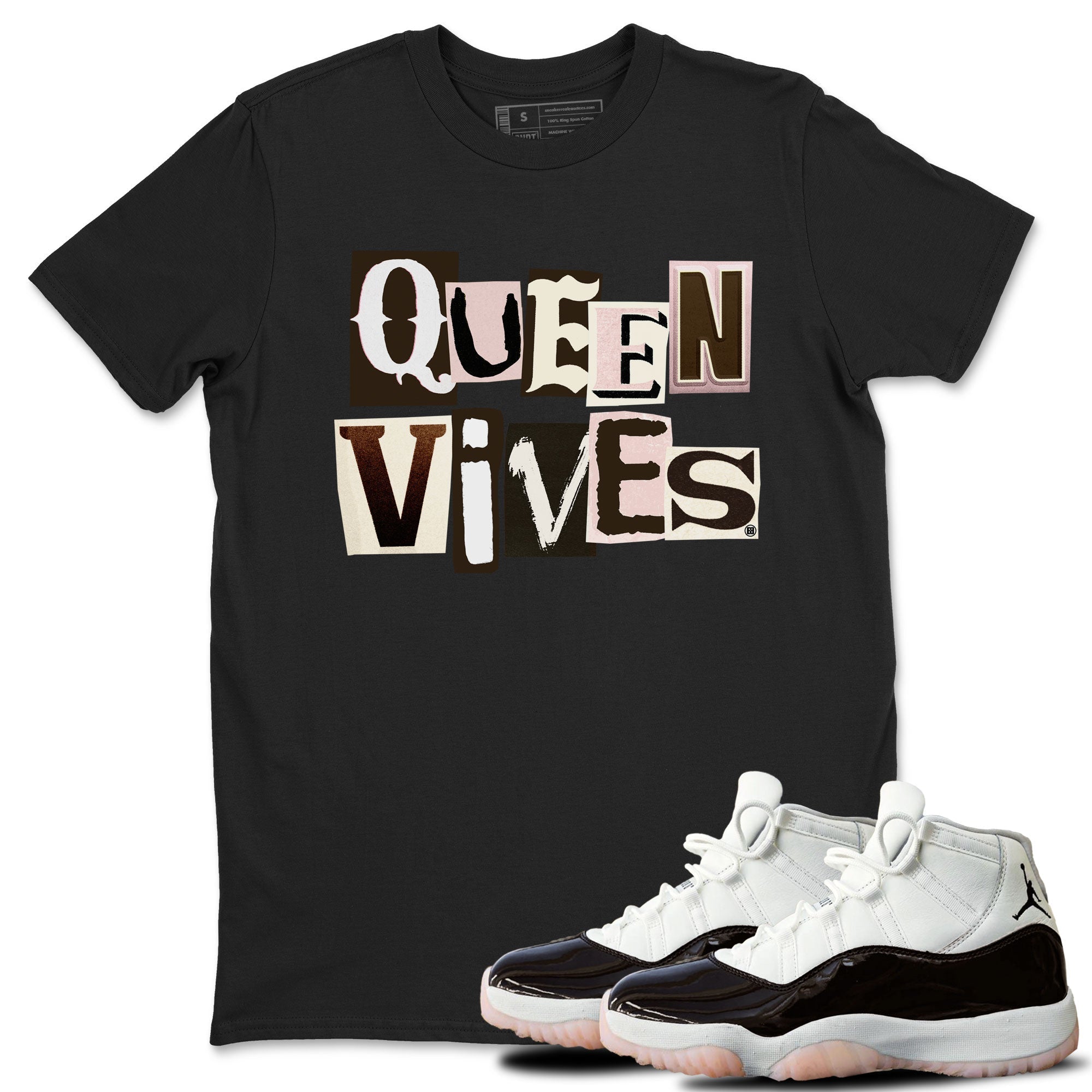 Air Jordan 11 Neapolitan shirt to match jordans Queen Vibes sneaker matching t-shirts and clothing Jordan 11 WMNS Neapolitan Drip Gear Zone Cotton Casual Unisex Black 1 T-Shirt